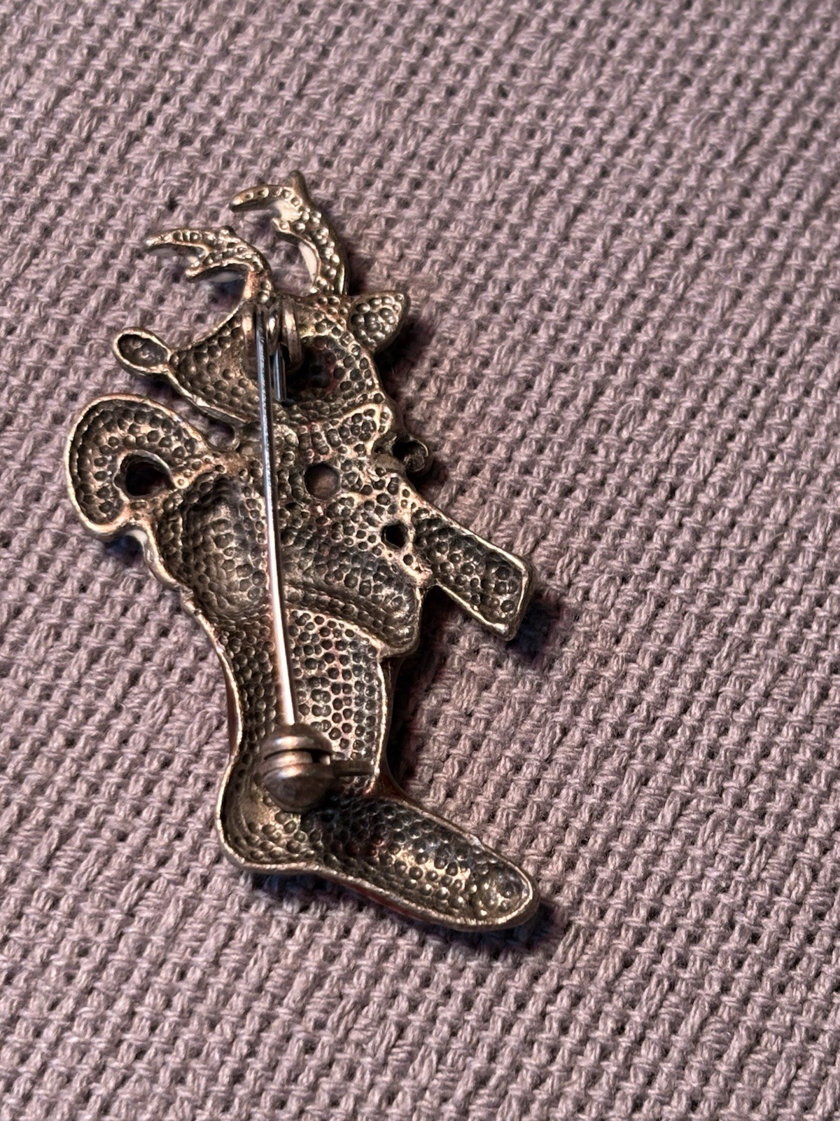 Collectible Vintage Christmas Reindeer Stocking Brooch Pin