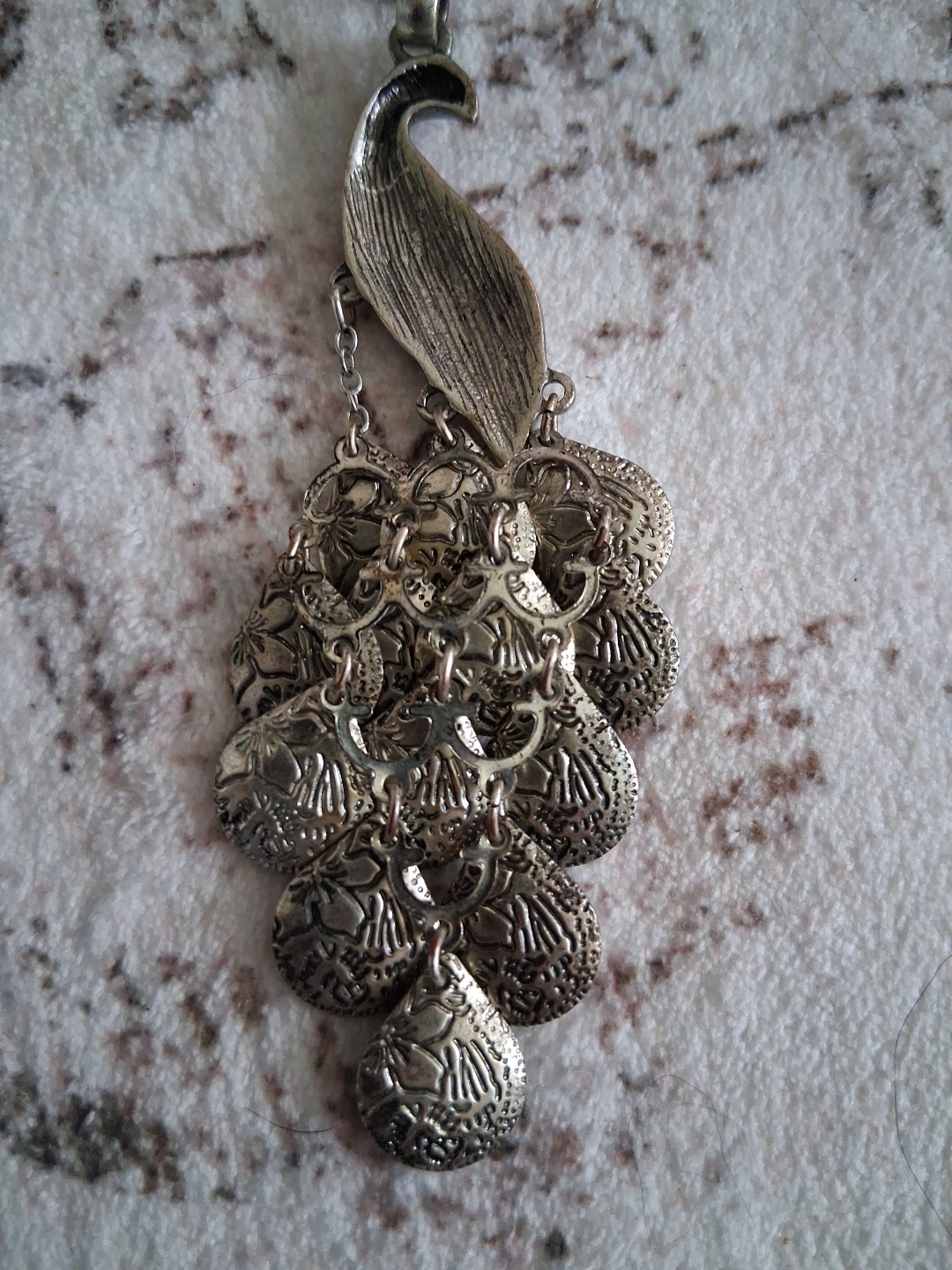 Boho Vintage Peacock Pendant Articulated Purple Green Rhinestones No Chain