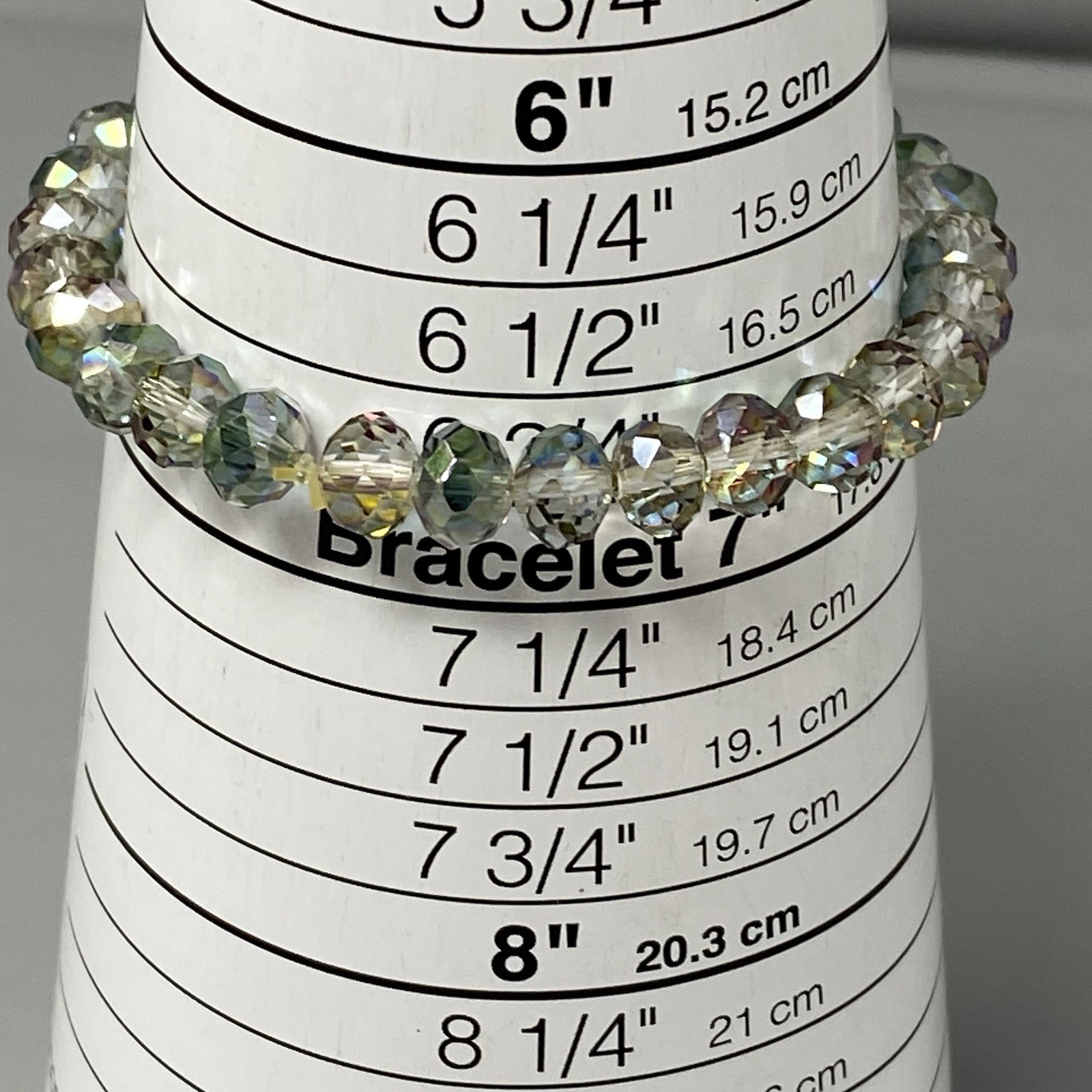 Iridescent Glass Bead Bracelet Surface Coated Aurora Borealis Stretch Faceted 7″