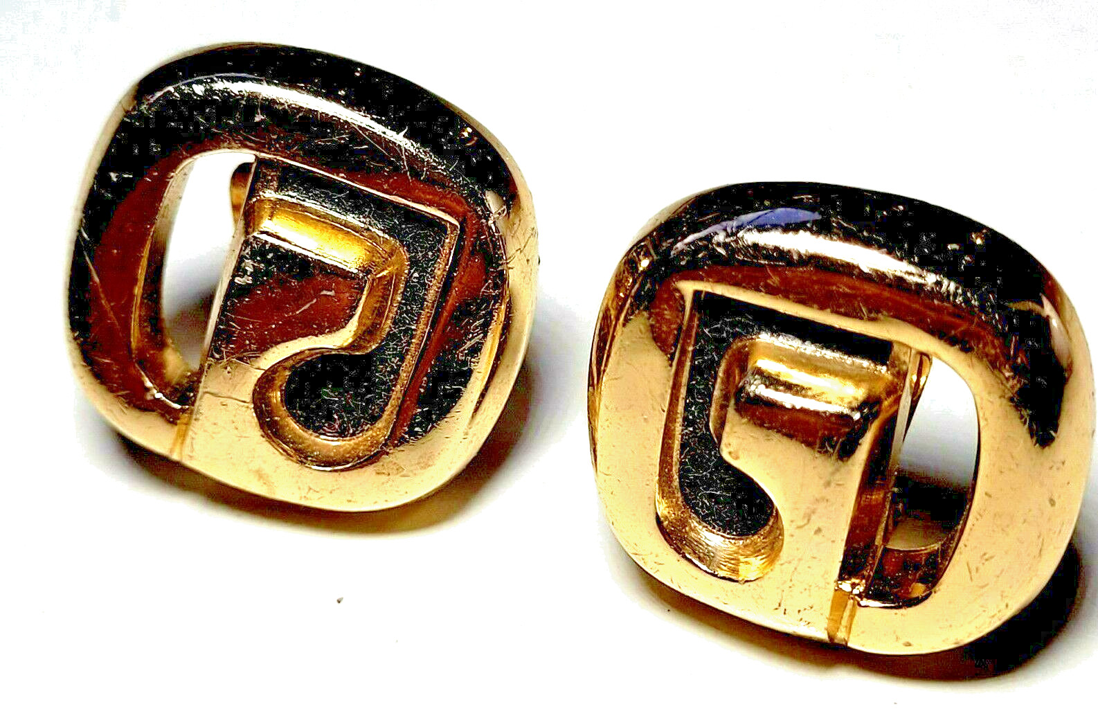 Classy Orena Paris Gold Tone Clip On Earrings-Black Enamel-Made in France