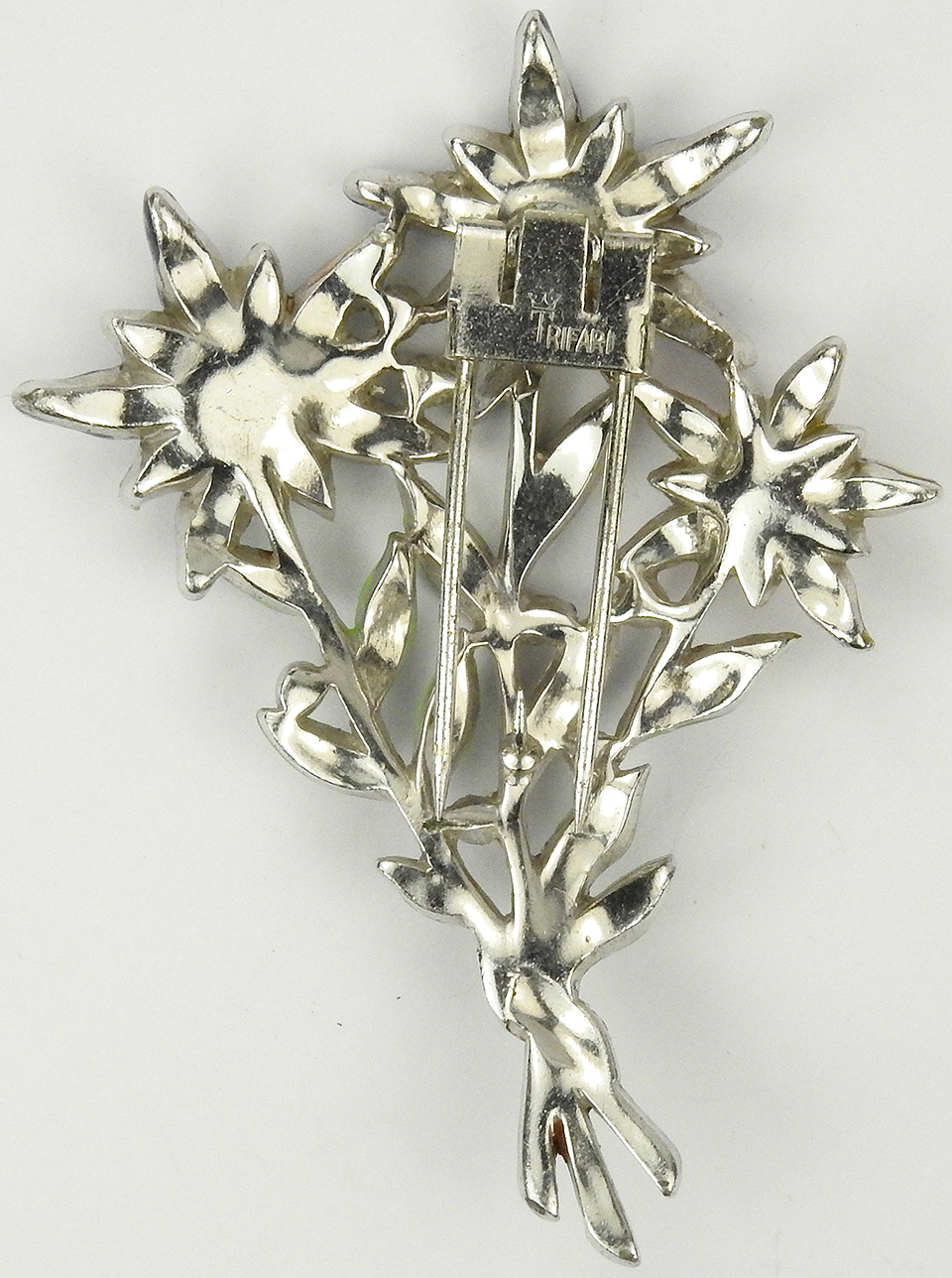 Trifari ‘Alfred Philippe’ Red Violet and Blue Enamelled Star Flowers Pin Clip