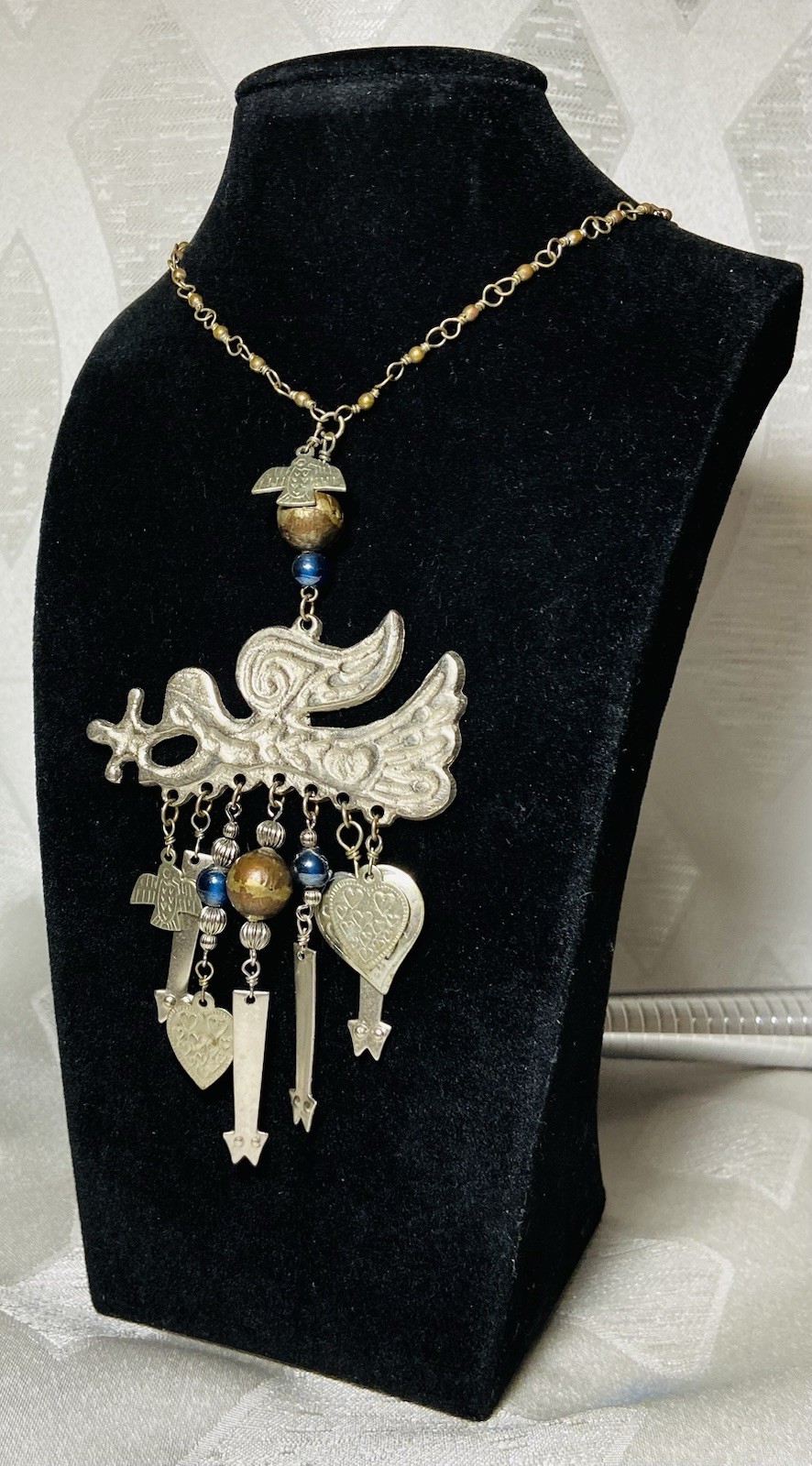 Vintage Southwestern Style Necklace Large Pendant Dangle Charms Boho Tribal 24”