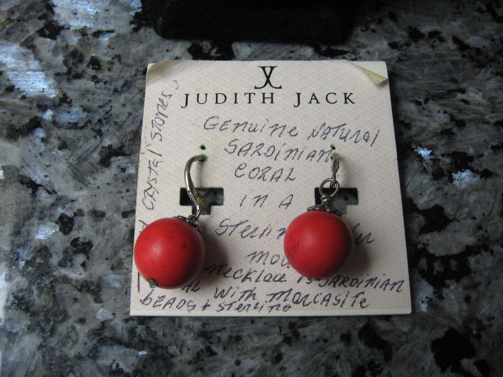 JUDITH JACK NEW NATURAL SARDINIAN 5/8″CORAL/STERLING/MARCASITE NECKLACE/EARRINGS