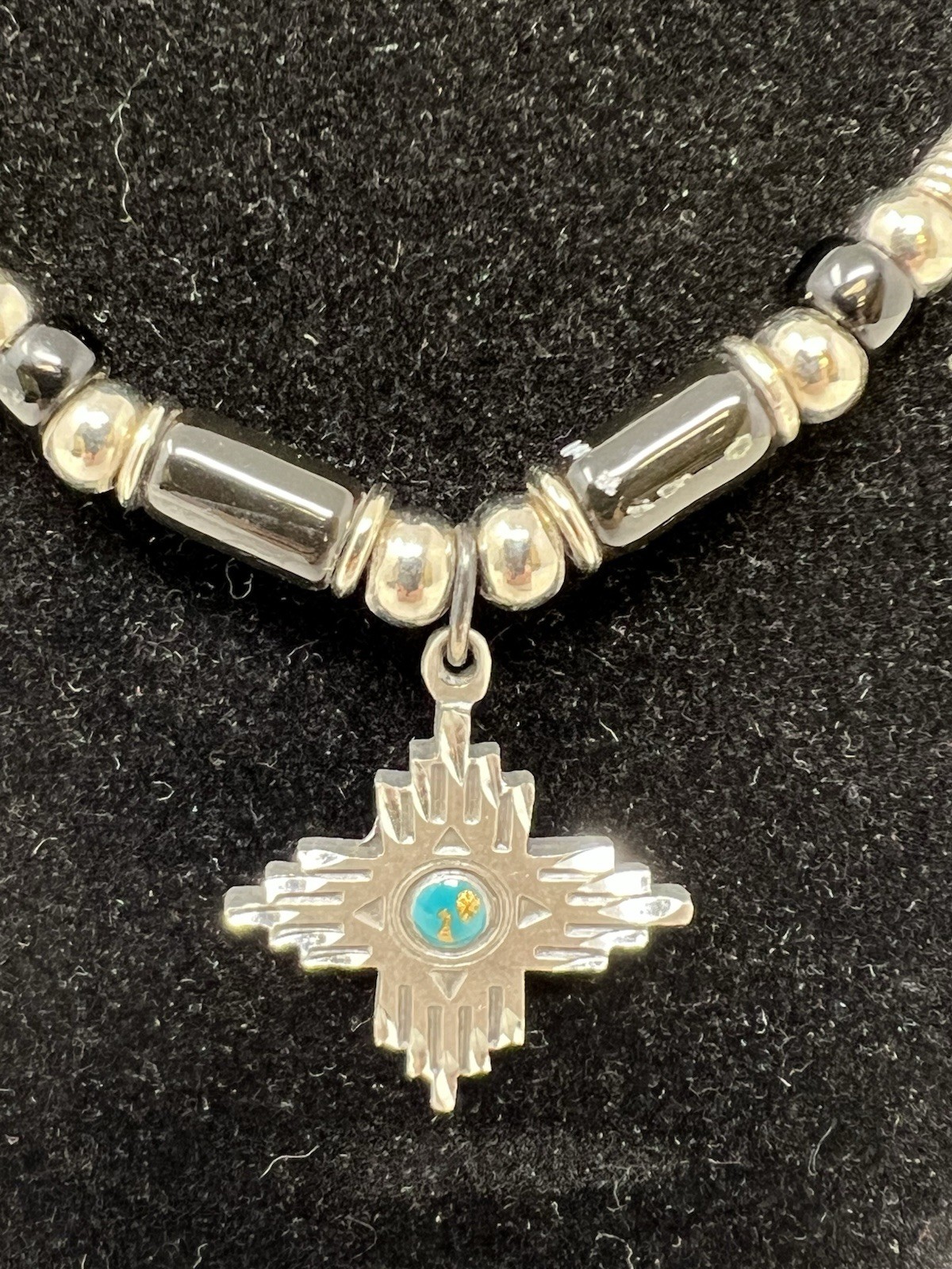 Vintage 1996 Siskiyou Southwestern Zia Sun Symbol Faux Turquoise Cord Necklace