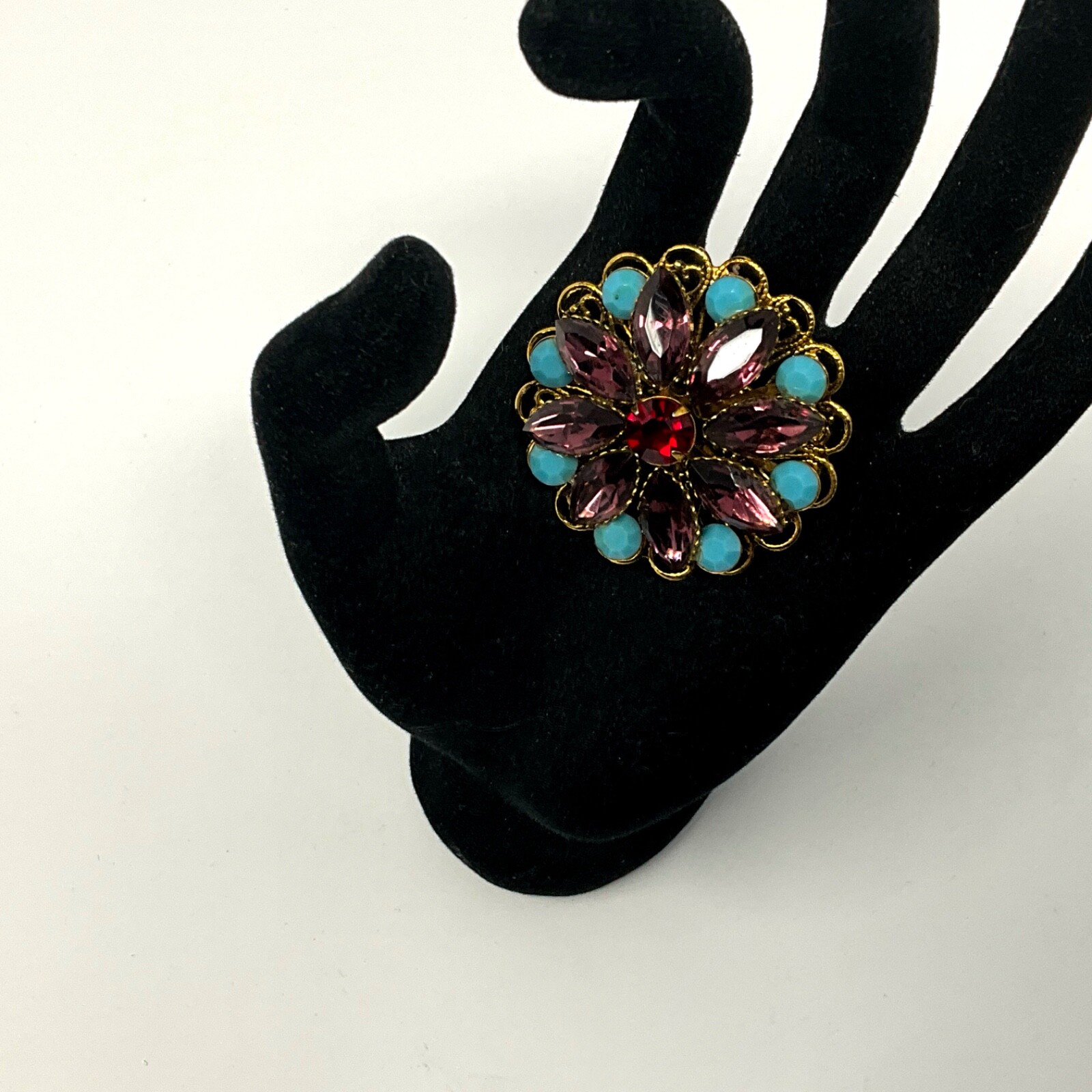 Vintage Purple and Blue Rhinestone Prong Set Brooch Pin