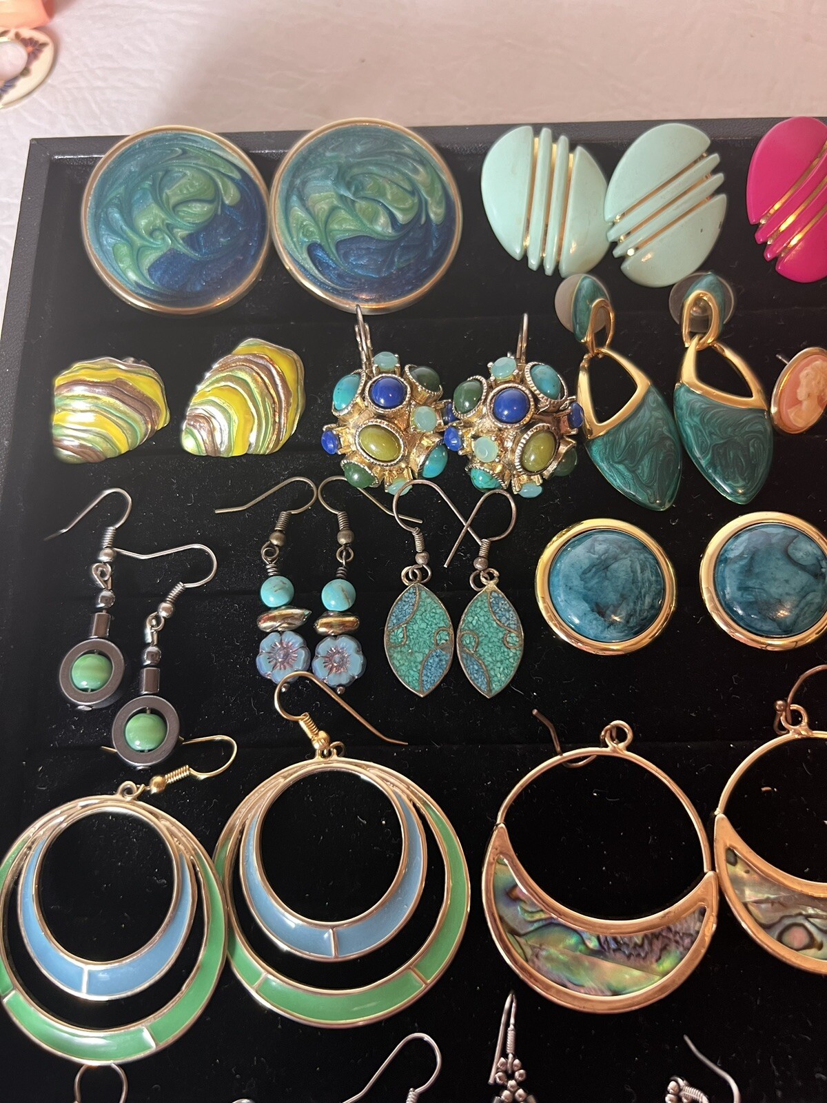 Lot Of Vintage Fashion Earrings 47 Pairs Of Drop Dangle Pierced Enamel