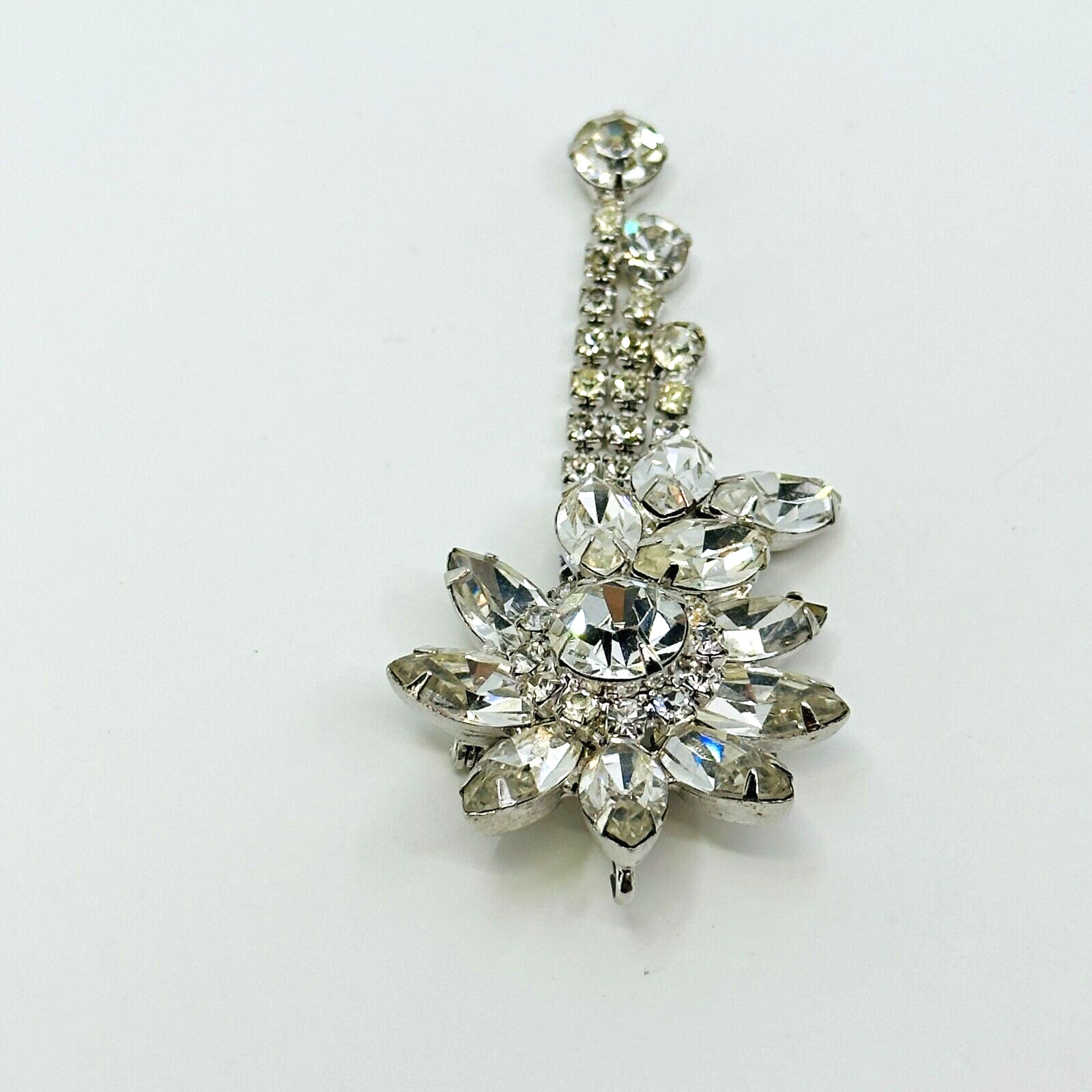 VTG Brooch Rhinestone Flower Prong Set Pendant Stunning Unsigned Beauty 3.5″