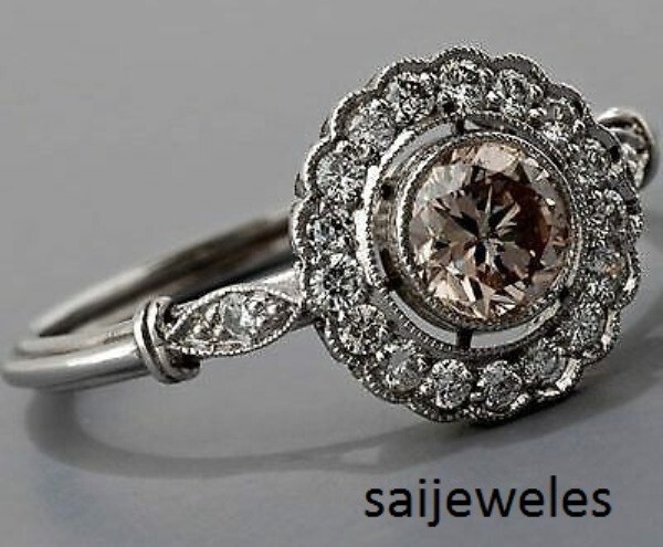 14K White Gold Over 2CT Round Lab-Created Champagne Diamond Vintage Flower Ring