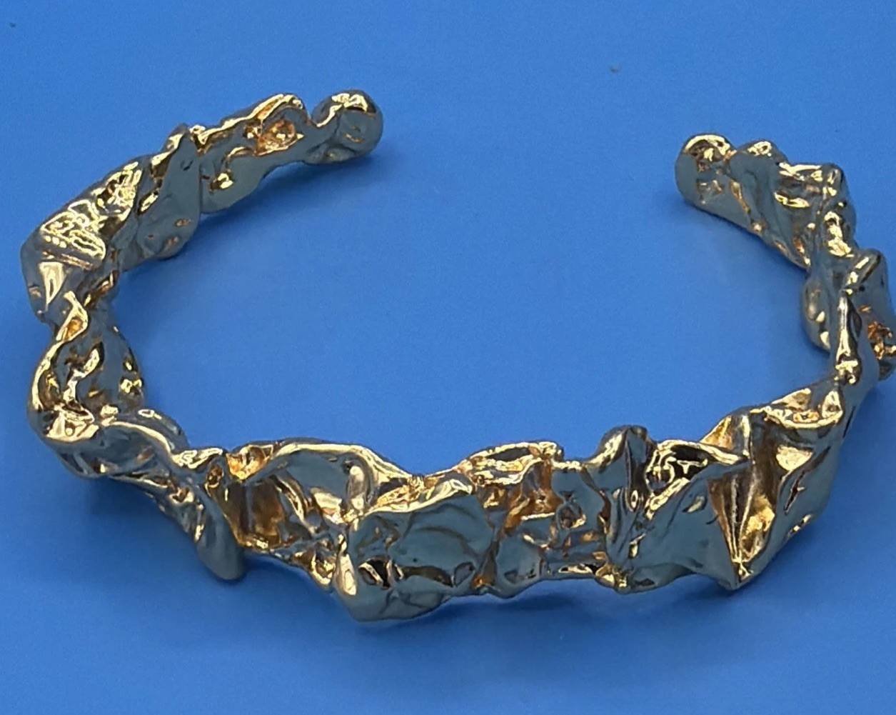 24K Gold Plated Sculptural Bracelet – Textured Molten Metal Design