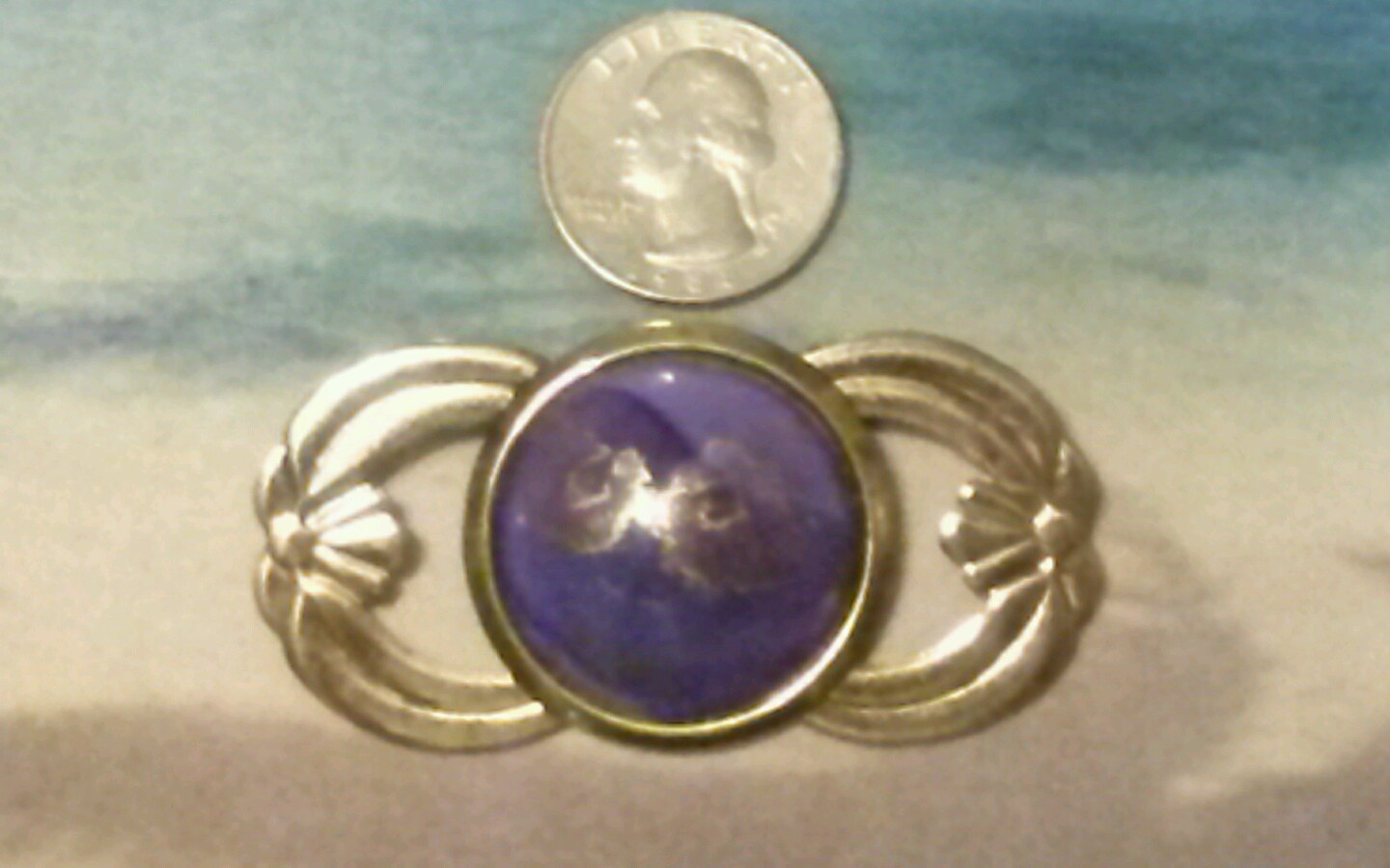Vintage Cobalt Blue/Purple Foil Cabochon Brooch and Earring Set – Gold Tone