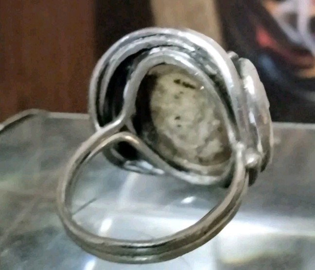 VTG Sterling Silver Arts & Crafts Ring Wire Rimmed Lodolite Phantom Quartz SZ10