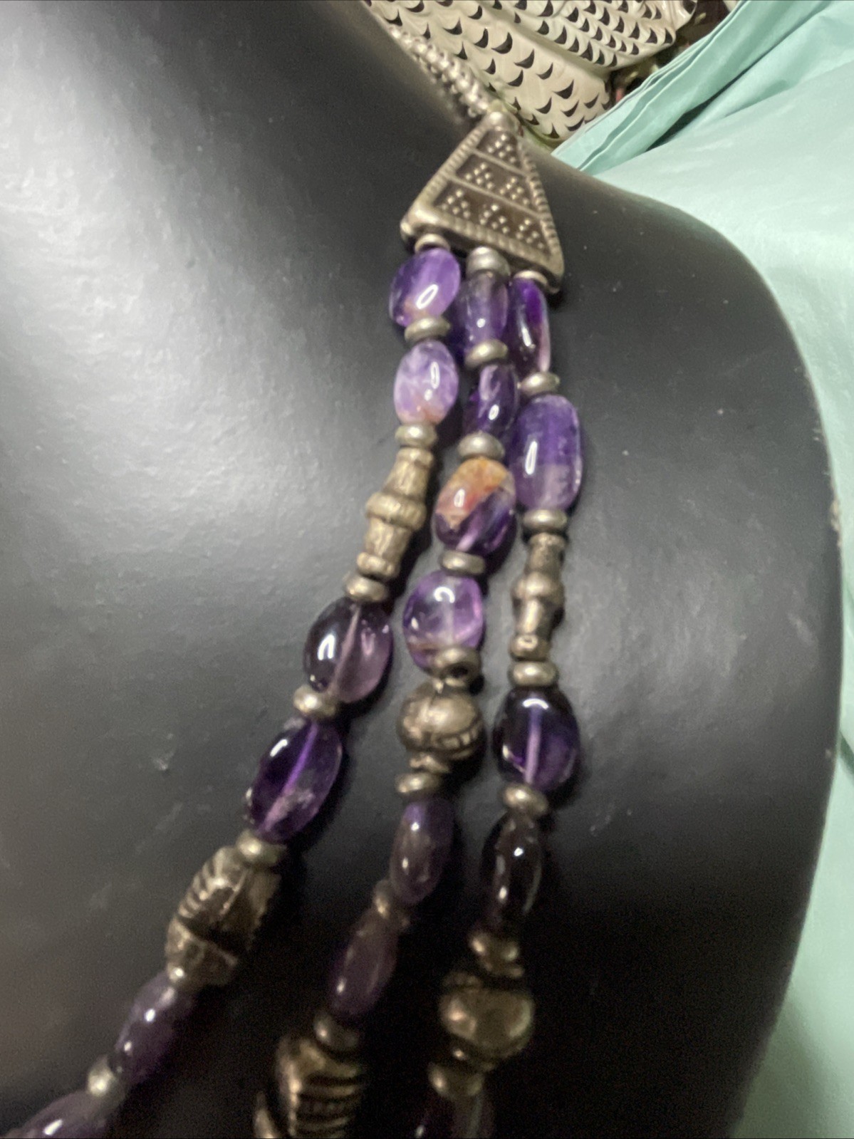 Amethyst Bead Strand Necklace Sterling Silver 20”