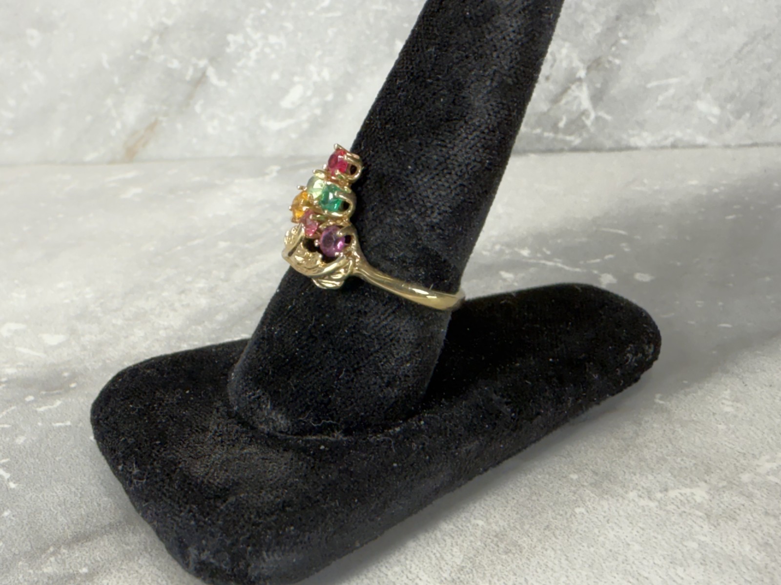 Vintage Gold Tone Multi Color Rhinestone Grapes Marked Sample Ring Size 7