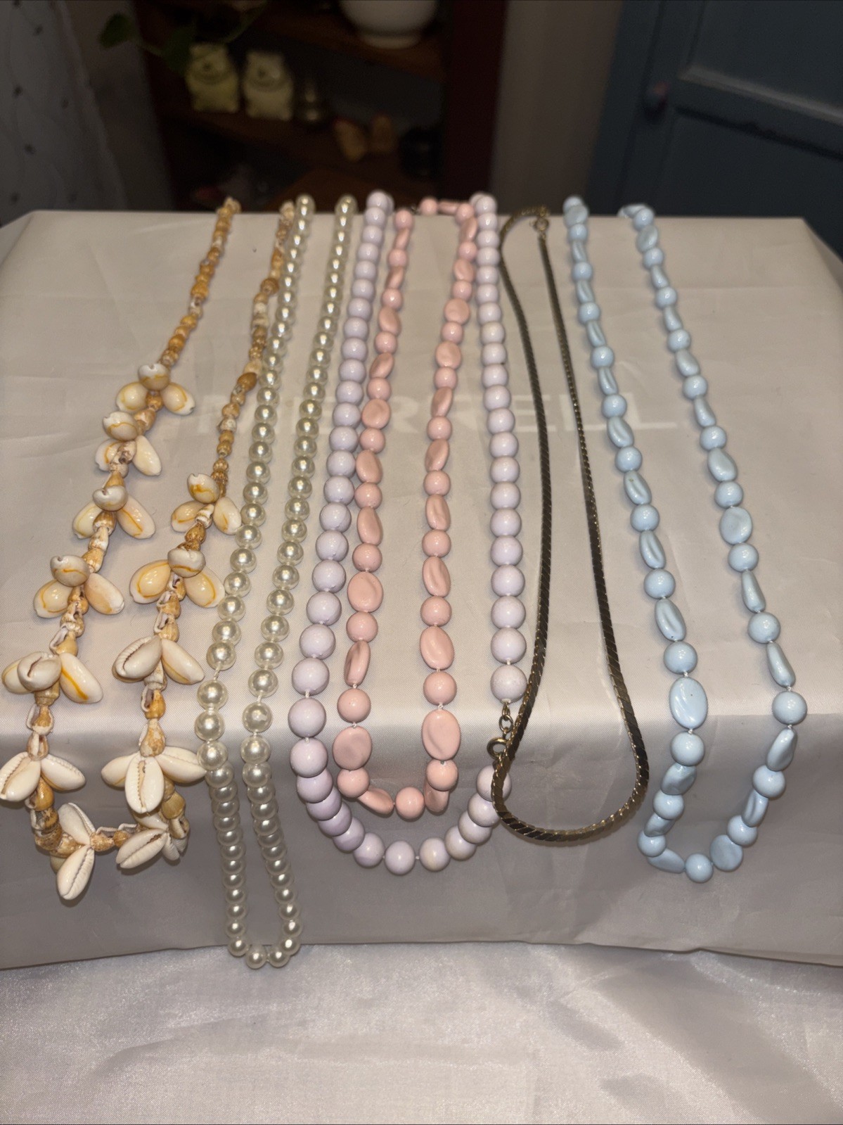 Vintage Pastel Pink & Blue Spring Summer Shell Gold Necklace Lot
