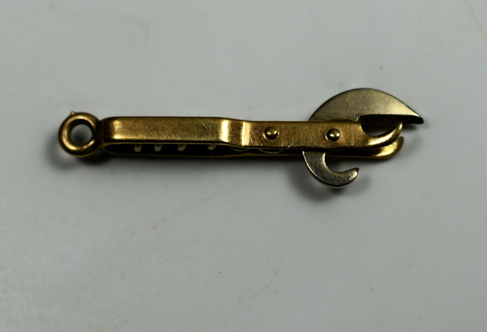 Vintage 14K Gold Can Opener Cork Screw Charm Movable Art Deco 1930s-1950s