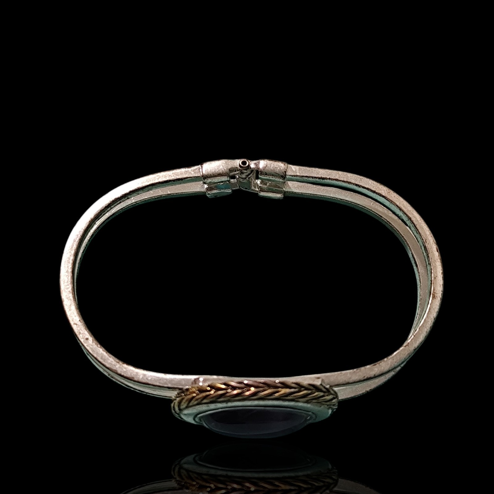 Silver & Gold Plated Purple Fluorite Oval Bangle Bracelet 7.5in