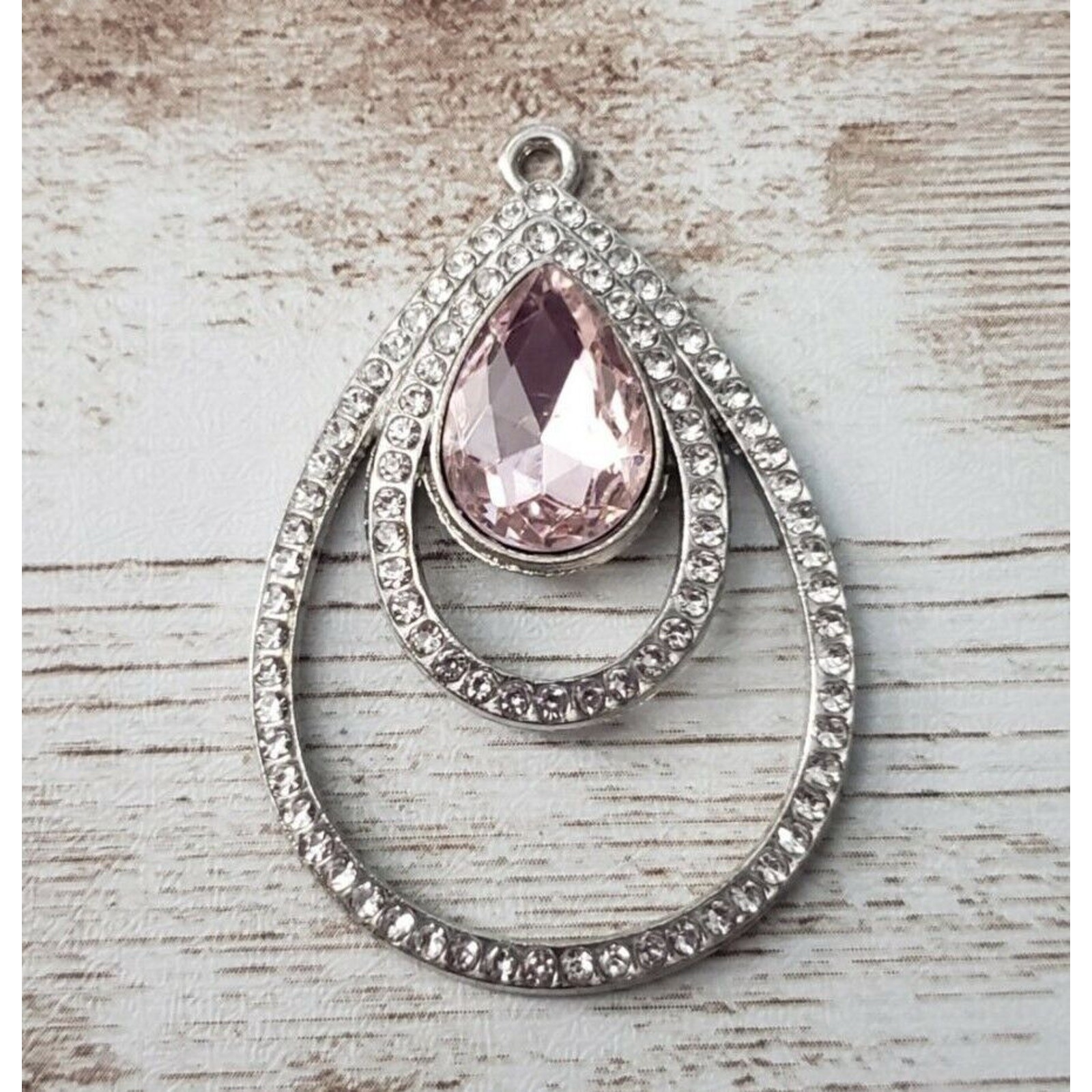 Vintage Pendant – Large Pink & Clear Gems – No Chain Included