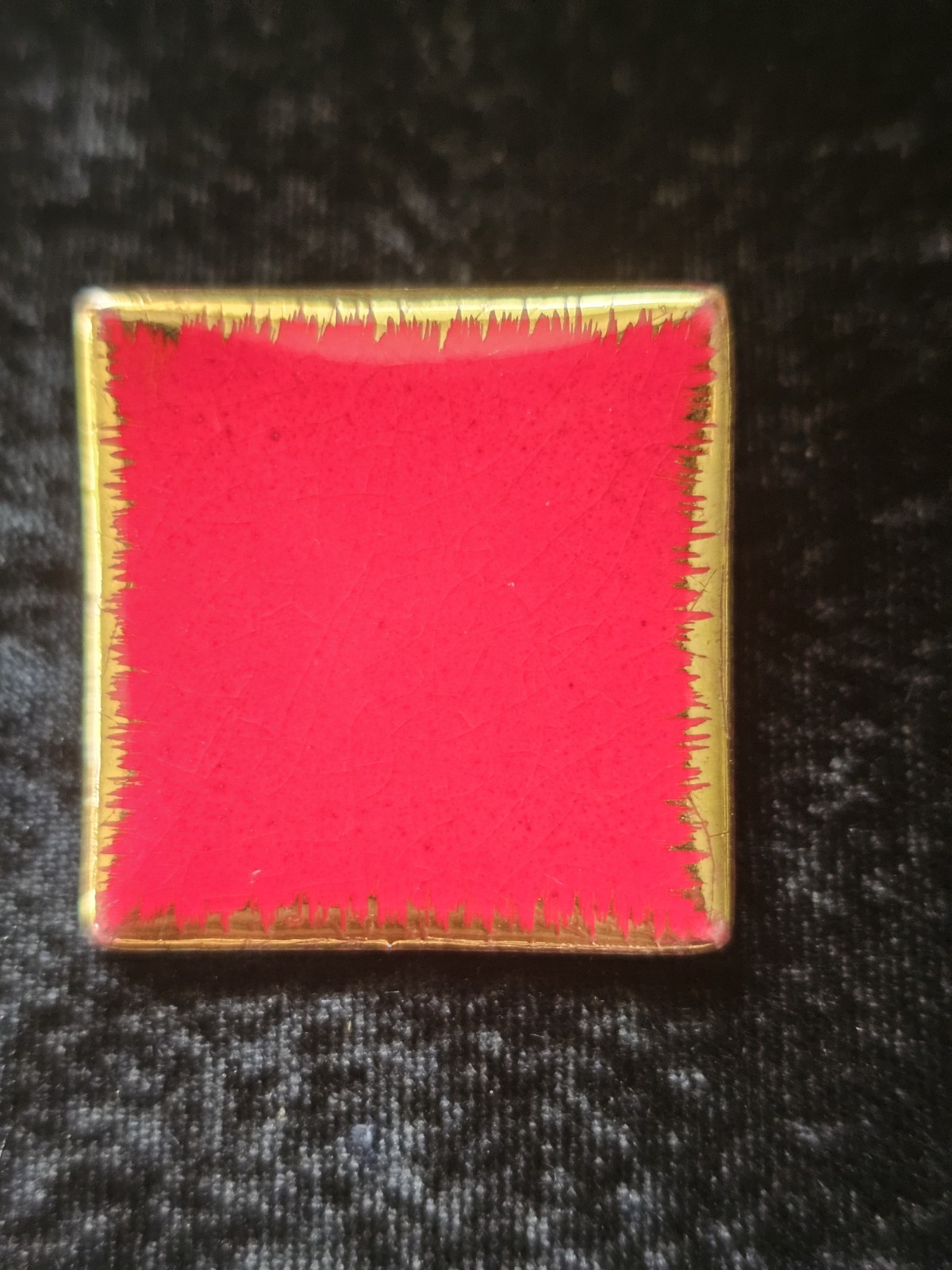 Milvern Co Brooch Handpainted Square Red Gold Curved Edge Design Signed Mcm