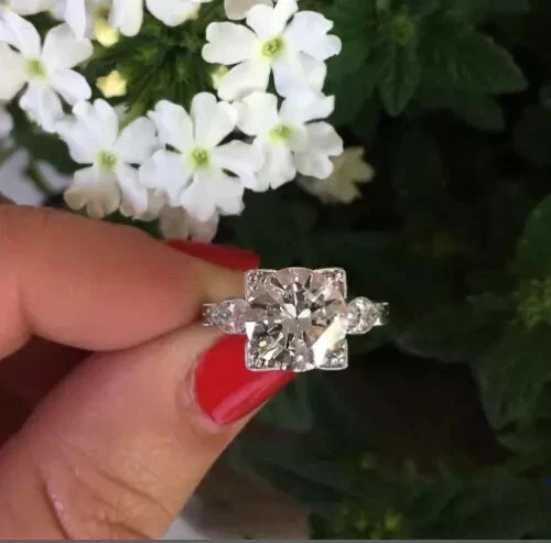 2.5Ct Art Deco Style Lab Created Diamond Engagement 14K White Gold Finish Ring