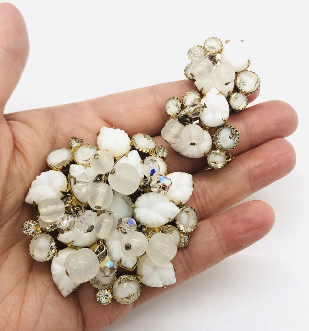 JULIANA Delizza & Elster 3pc Demi Parure Molded Glass Givre Rhinestone Cha Cha