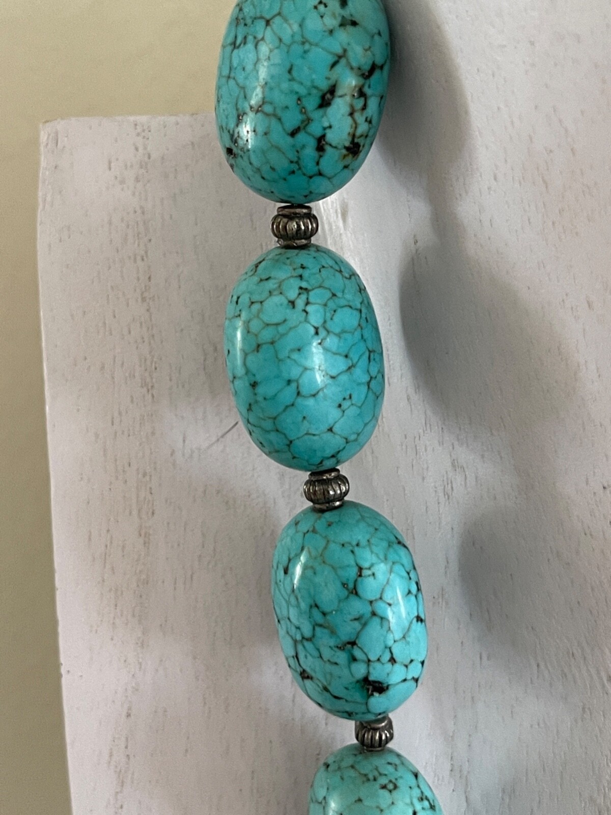 Superb Large 18.9mm Turquoise Beads Sterling Silver Necklace