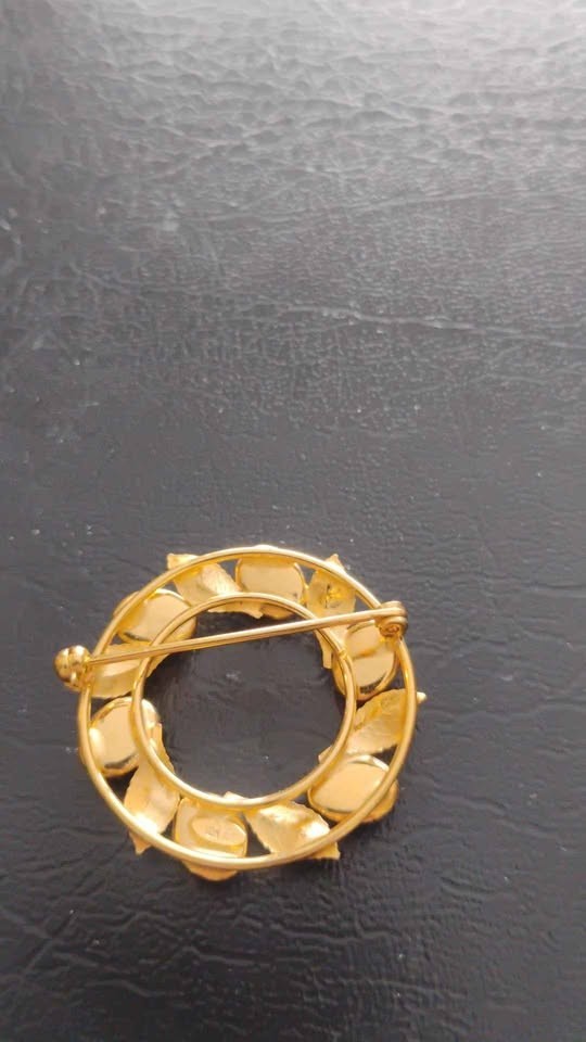 vintage Karen Lynne 12K Gold Filled Leafy Circle Pin Brooch Multi Stone Scarabs