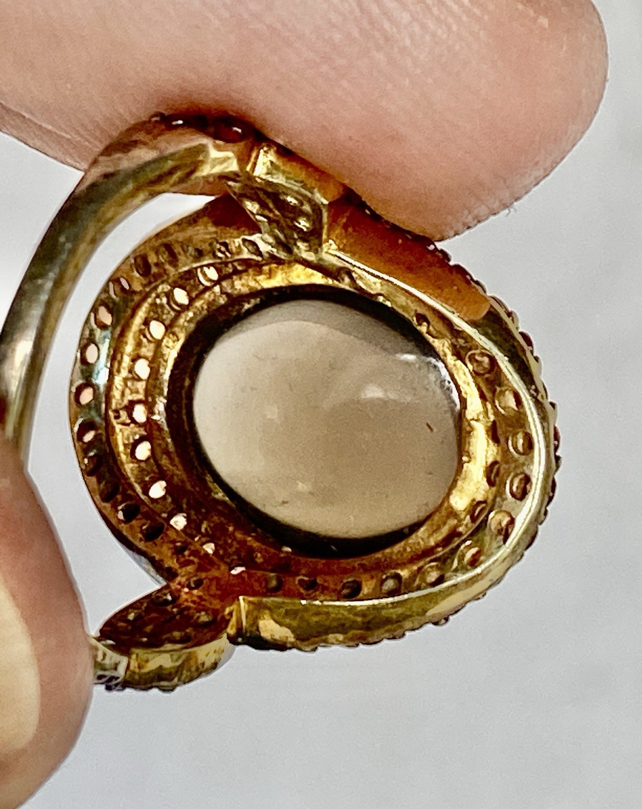 Clear Brown Stone w/Tiny Peach Stones Gold Plated Sterling Silver Ring TH , Sz 7