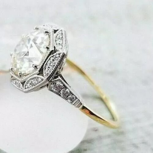 Vintage Art Deco 3.35CT Old European Cut Lab Created Diamond 925 Silver Ring