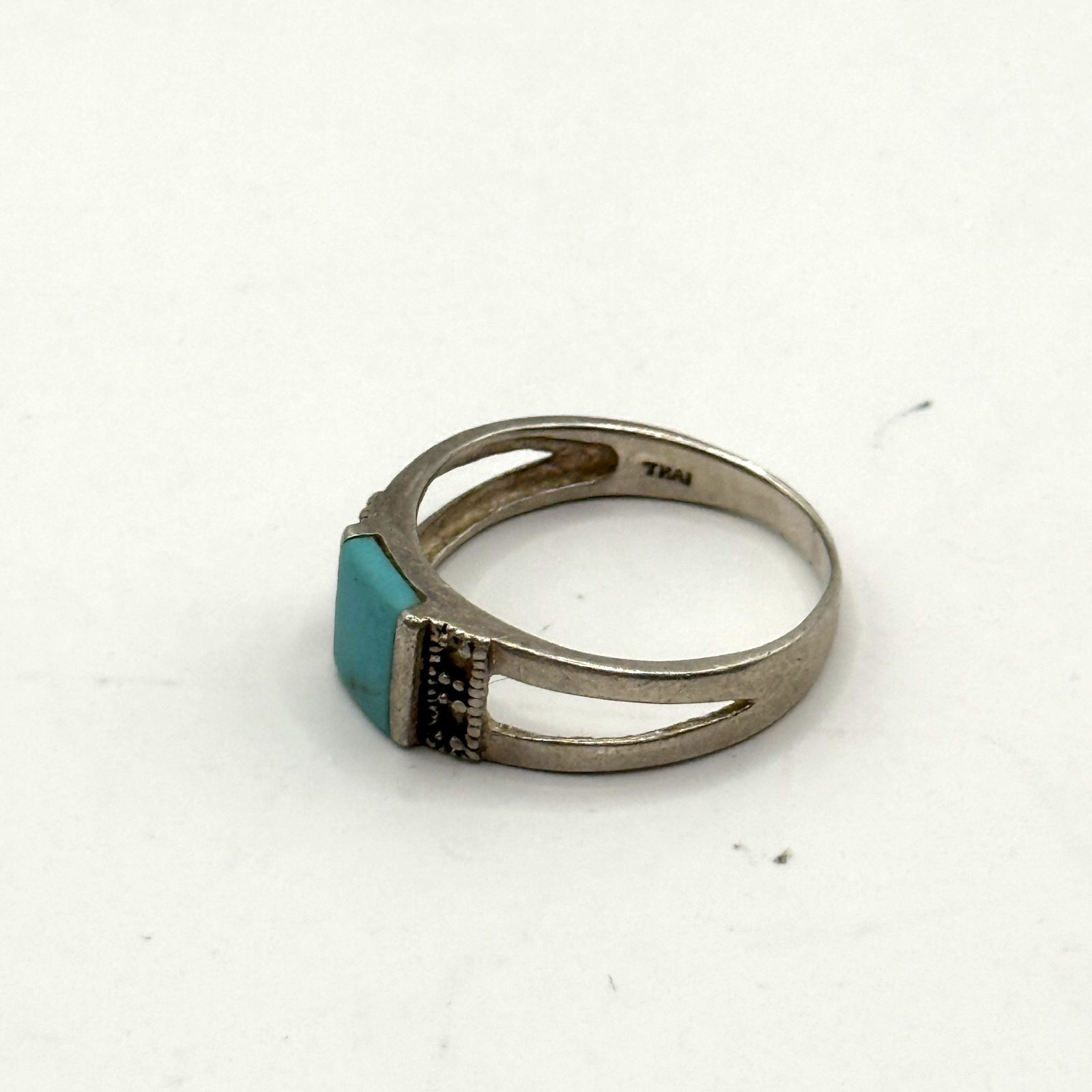 Vintage CW Sterling Silver 925 Blue Turquoise Ring Band Sz 8.5 Charles Winston