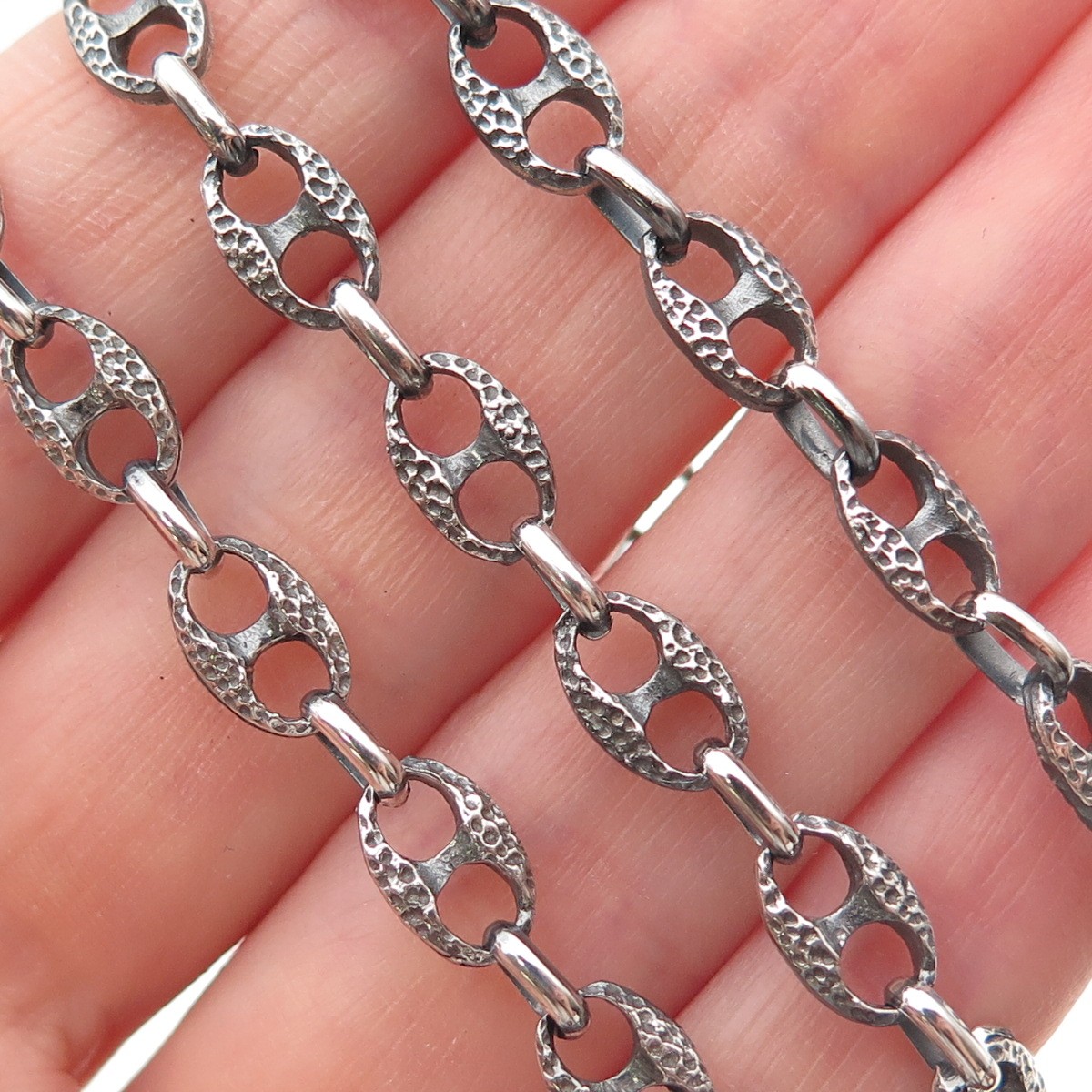 925 Sterling Silver Vintage Italy Oxidized Anchor Mariner Chain Necklace 32″