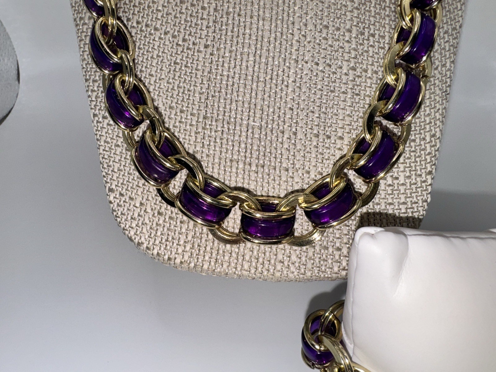 Vintage Coldwater Creek Gold Tone Purple Enamel Necklace & Bracelet Set