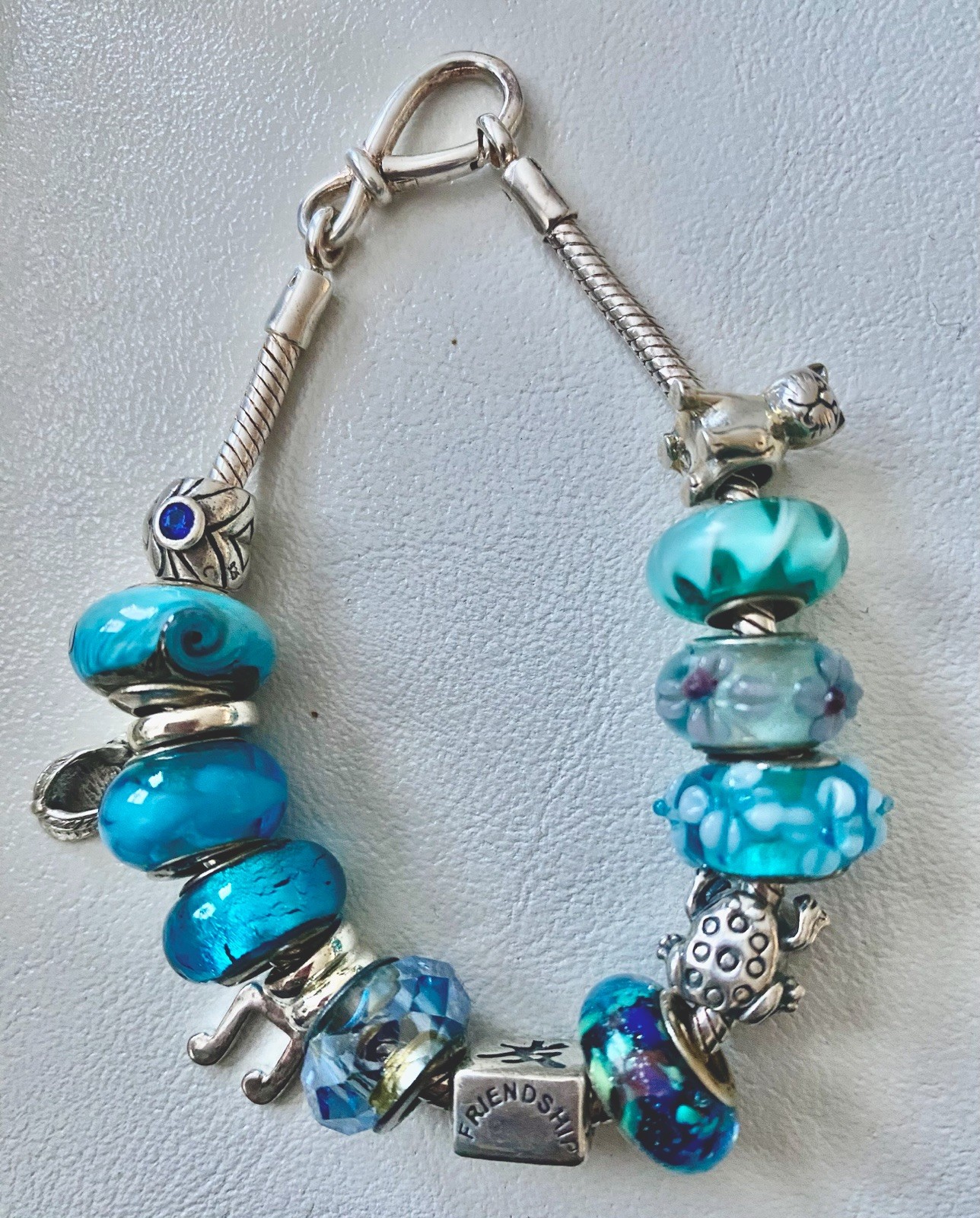 14 Blue + Mixed Makers Sterling Silver Slide Charms Bracelet Ocean Beach
