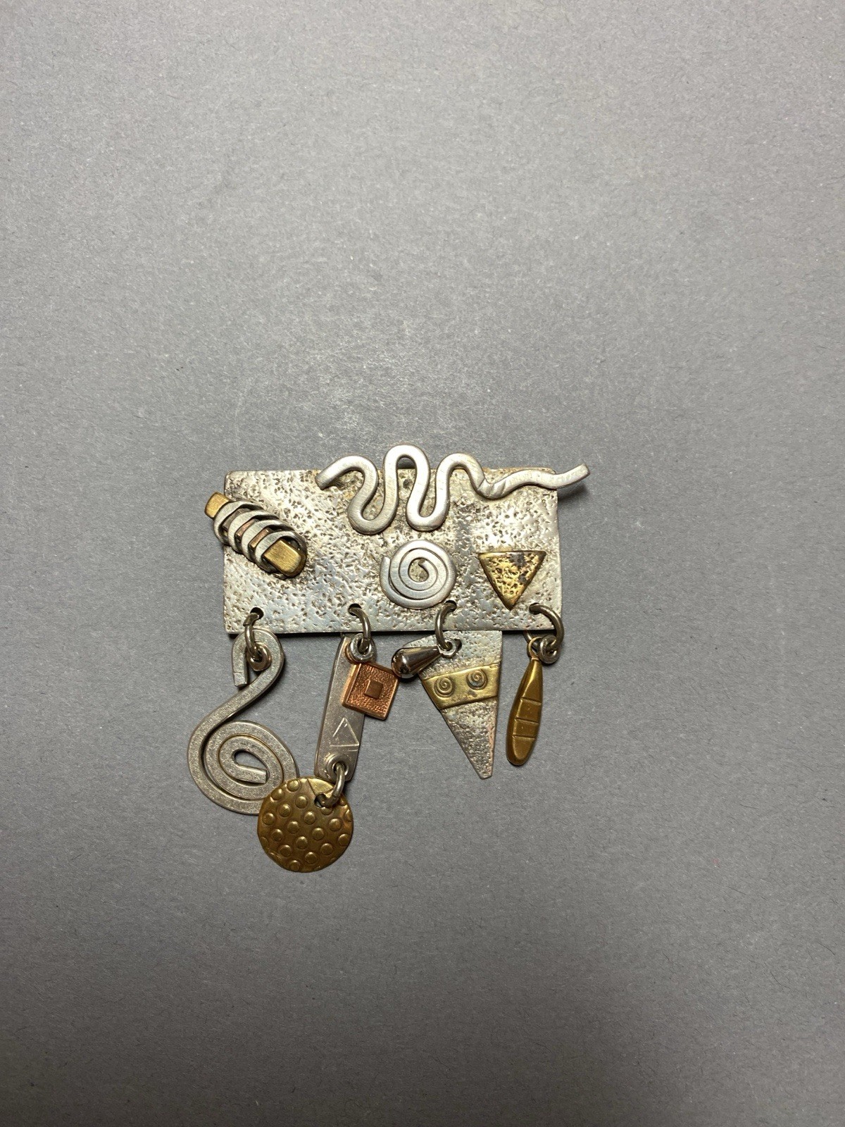 Vintage Sterling Silver Artisan Abstract Mixed Metal Brooch Pin