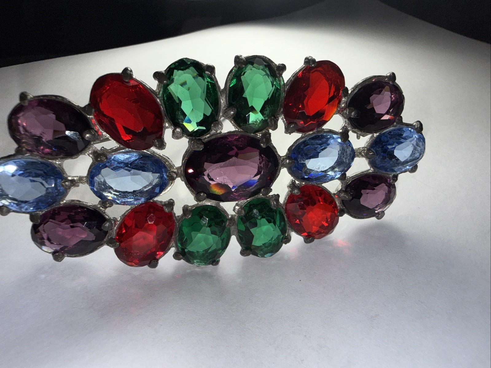 Pin Brooch Czech Art Deco Fruit salad Pot Metal 3.5” Open Back Stones Antique