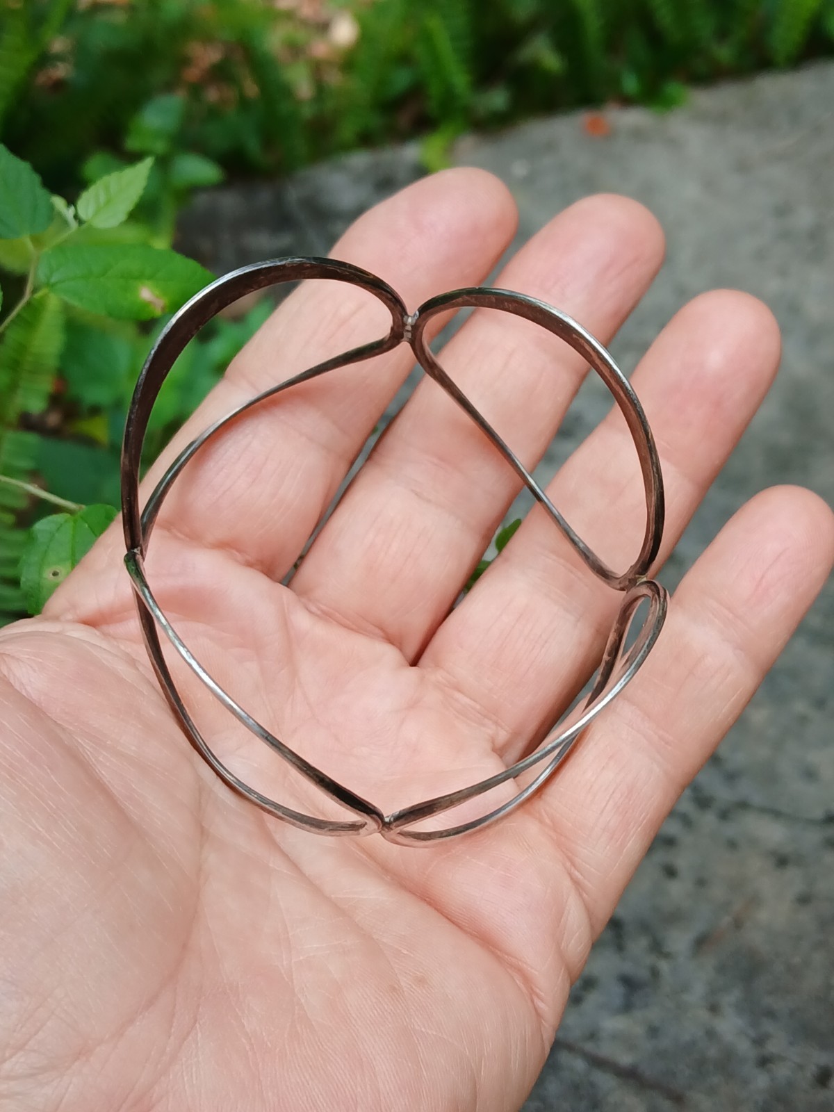 Vintage Geometric Ovals Sterling Silver Bangle Bracelet Modernist Design Art