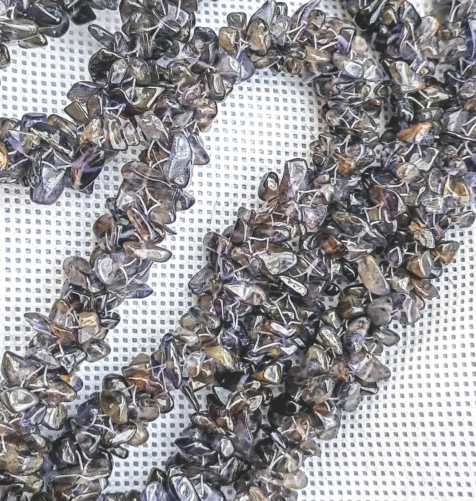 Vintage 28″ Natural Iolite Polished Purple Grey Chip Bead Statement Necklace