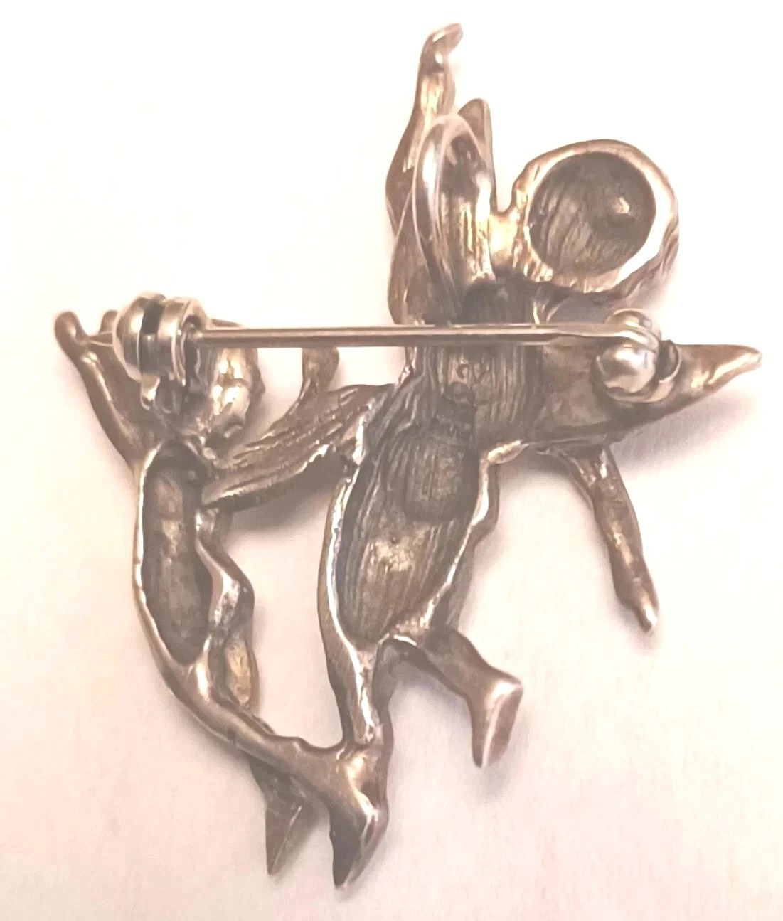 Vintage Two Celestial Angels Brooch Pin Pendant Sterling Silver 925 Cherubs