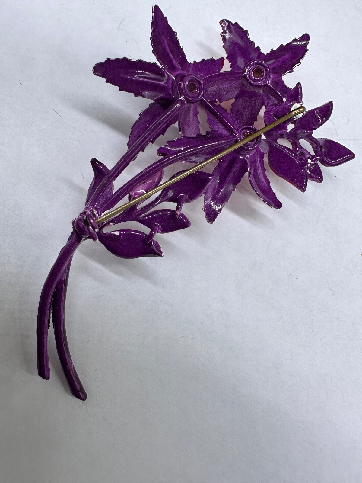 VINTAGE ESTATE ENAMEL PINK RED PURPLE FLOWER BOUQUET BROOCH PIN