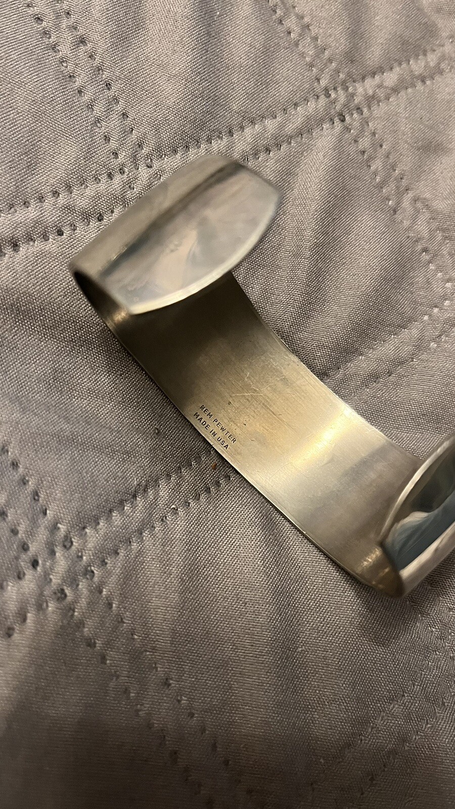 NEM Pewter USA 1″ wide Bracelet engraved cut 2 1/2″ across opening
