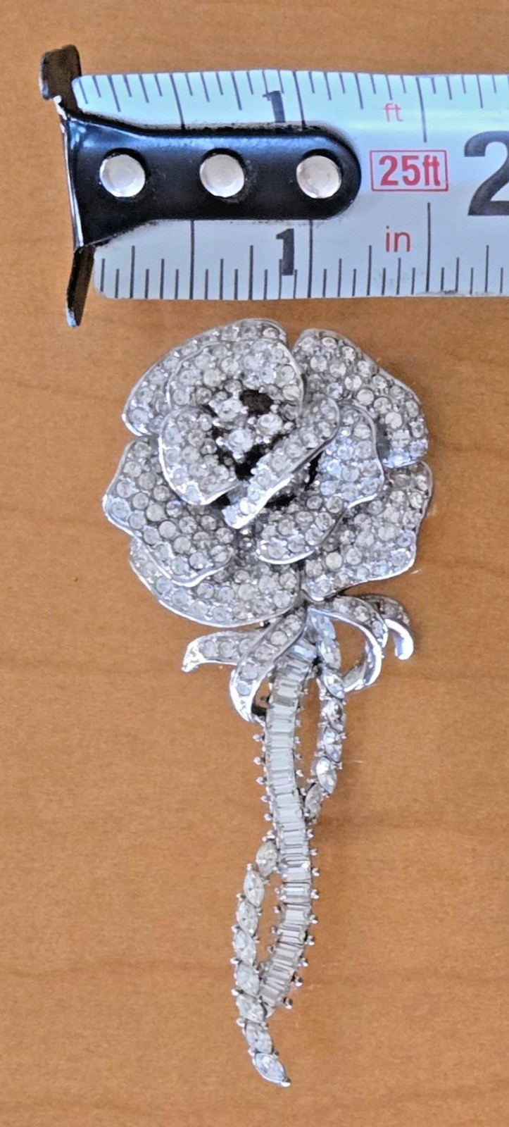 STUNNING VTG. NOLAN MILLER “SOPHIA” PAVE & BAGUETTE ROSE FLOWER BROOCH-Ltd. ED.