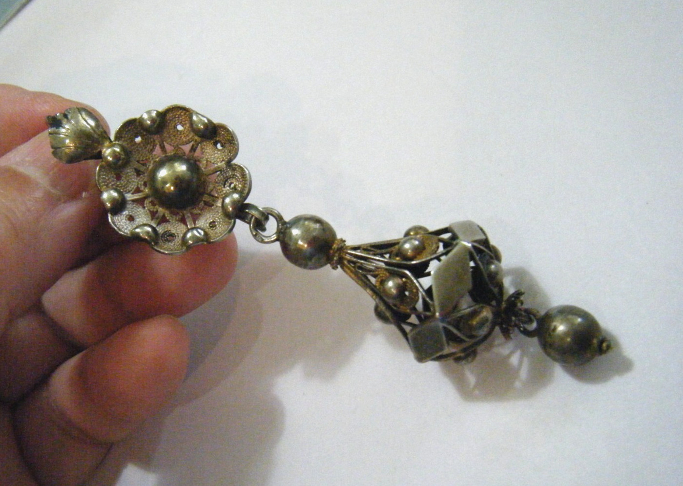 Antique Italian Sterling Silver Cannetille Filigree 3.5″ Long Pendant Enhancer