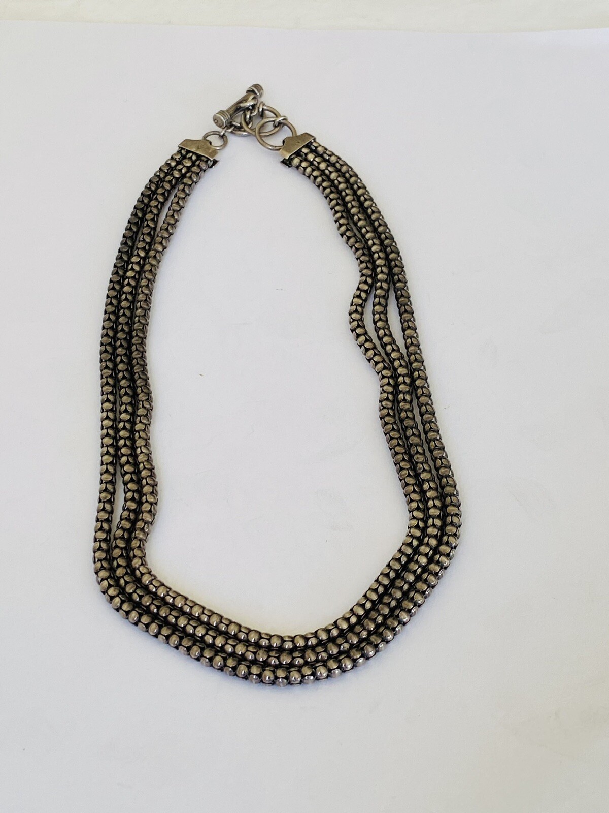 Vintage Italy Sterling Silver 3-Strands Popcorn Chain Toggle Necklace 36-Grams