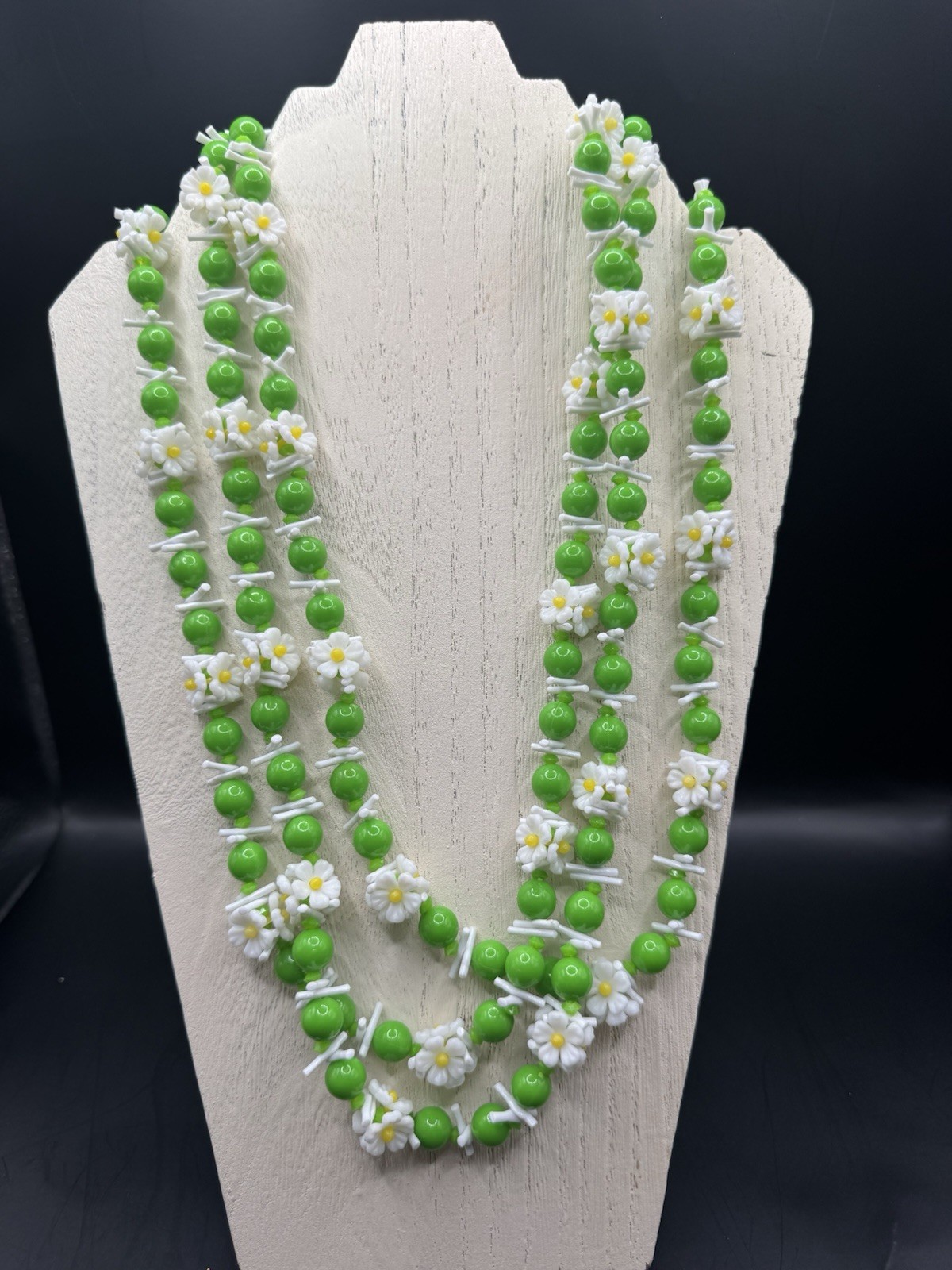 Vintage 1960s Authentic Hawaiian Celluloid Flower Lei Necklace Set – 3 Strands