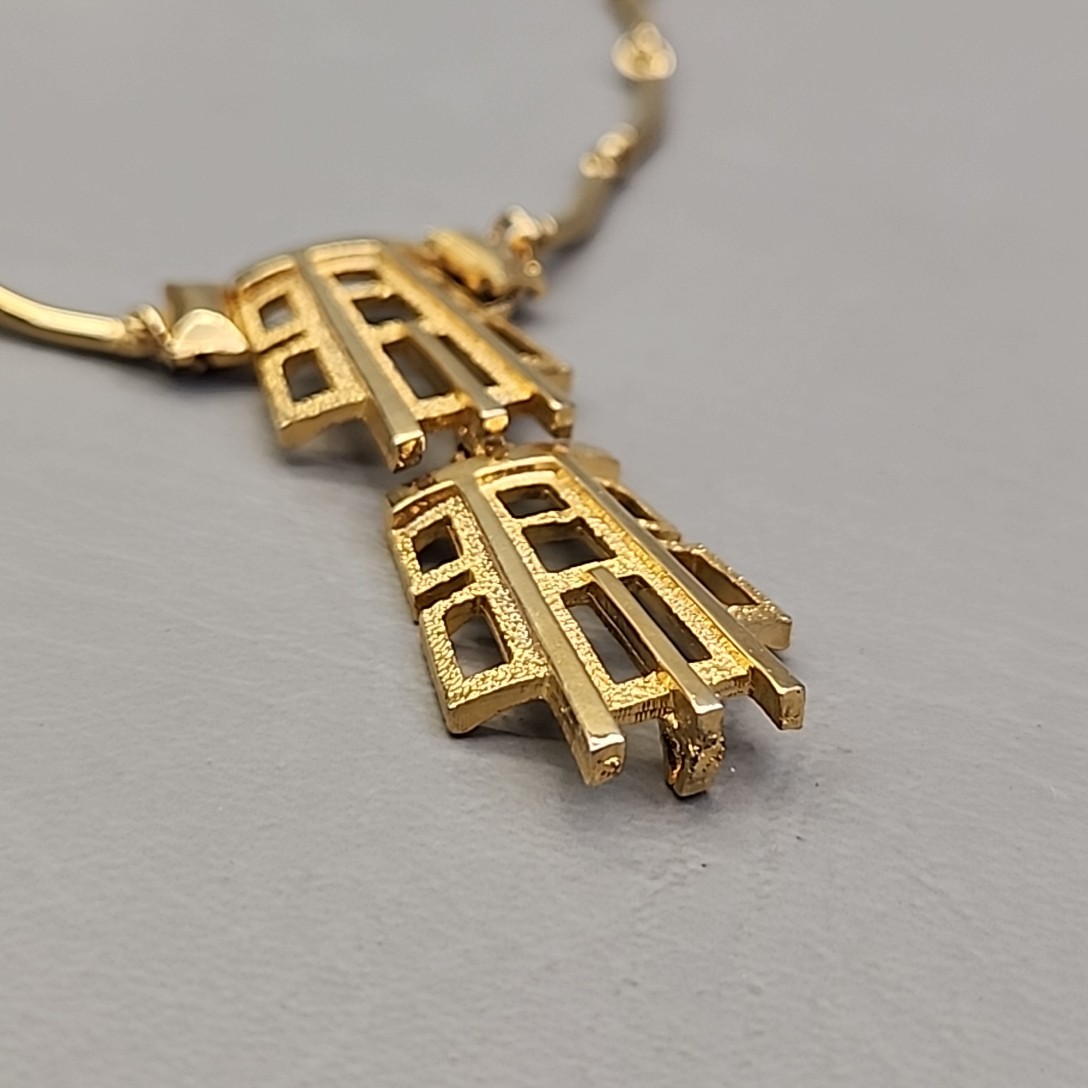 Vintage Modernist Necklace Gold Tone Geometric Dangle Pendant Articulated READ