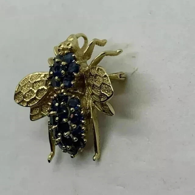 1.50Ct Round Cut Blue Sapphire Bee Brooch Pin & Pendant 14K Yellow Gold Plated
