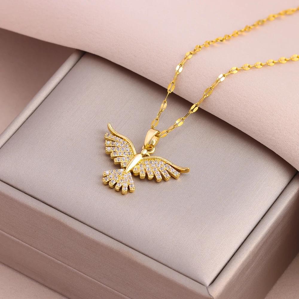 18k Gold Plated Vintage Phoenix Pendant Necklace Women Retro Daily Wear Gift Set