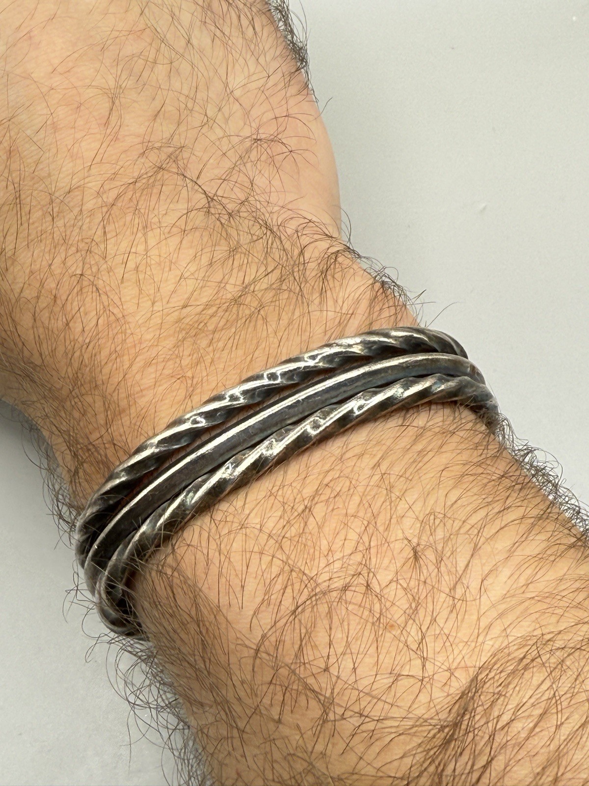 VTG Heavy Sterling Silver Twist Rope Cuff Bangle Bracelet Signed 44g Medium