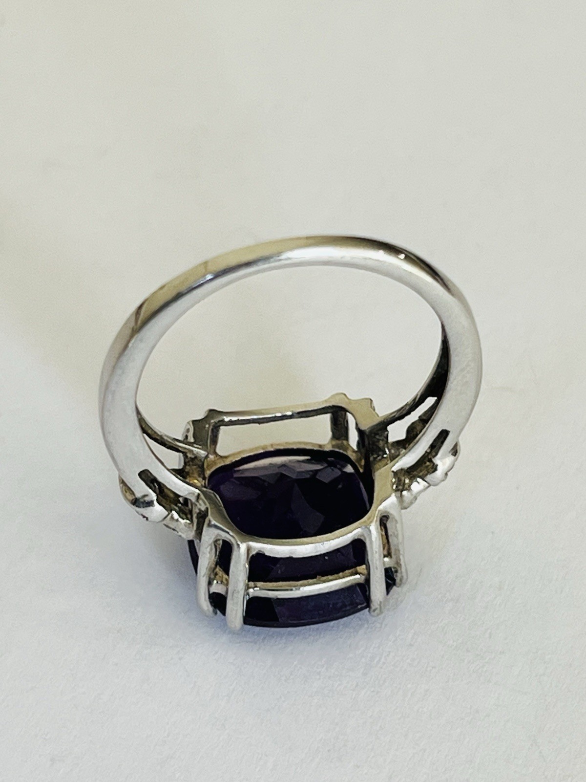 Designer BML Sterling Silver Cushion Cut Amethyst And White Topaz Ring Size 7
