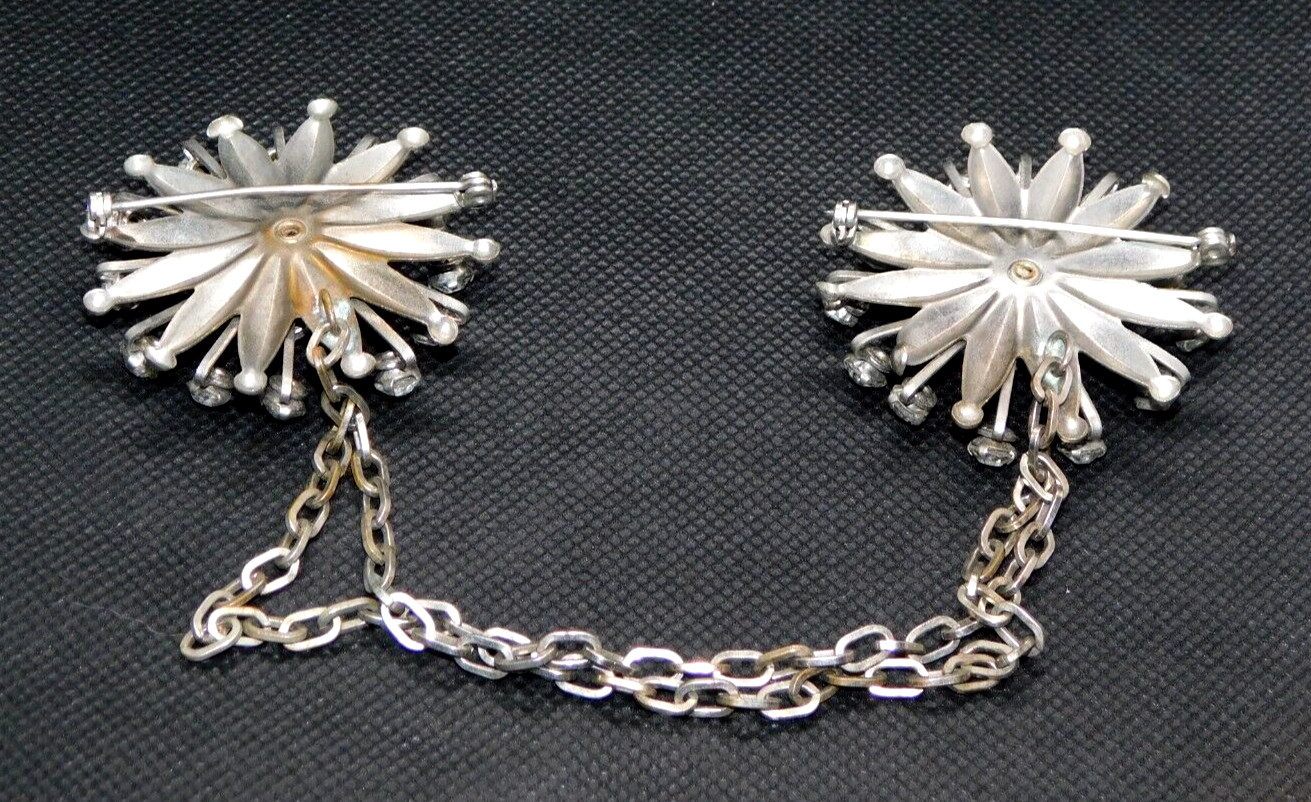 Gothic Style Vintage Scarf Chain Dual Pins White Rhinestone Sunburst Accessories