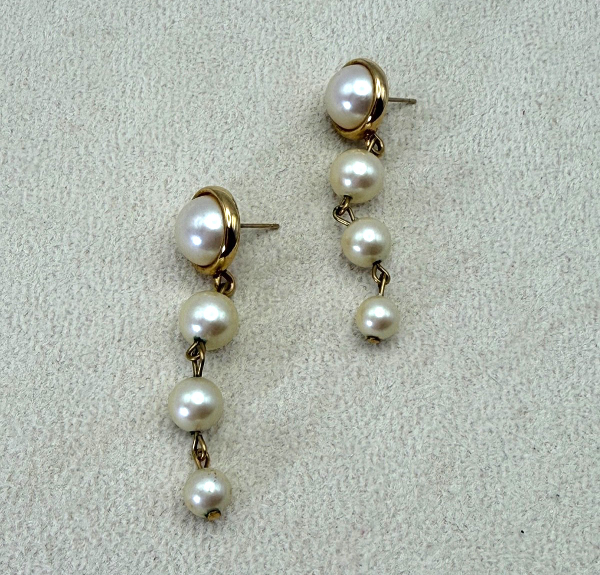 Vintage Faux Pearl Gold Tone Dangle Earrings Classic Drop Bridal